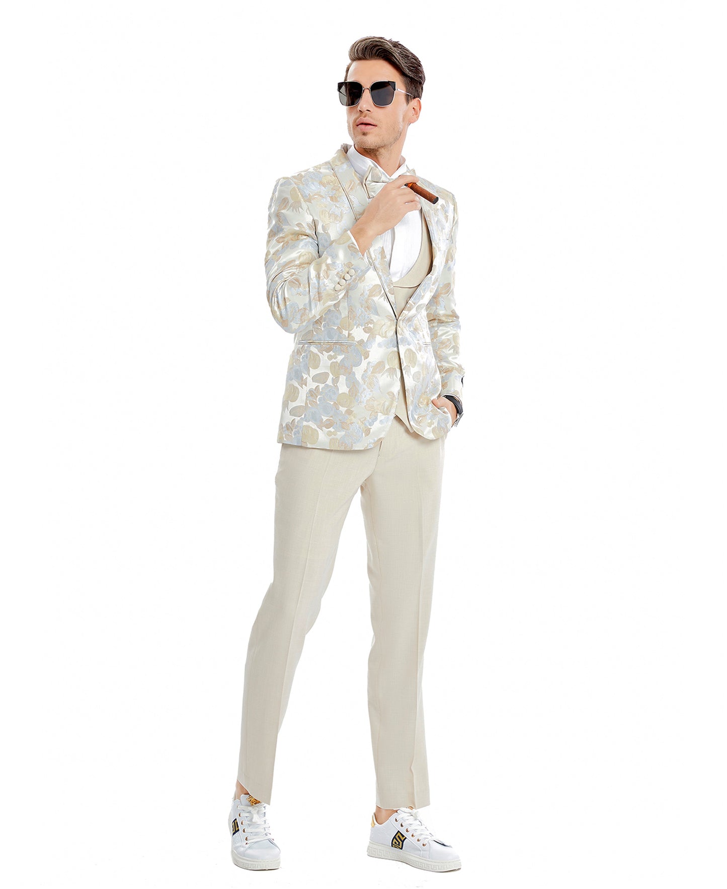 Tazzio Skinny Fit Floral Suit Set, Floral Tan