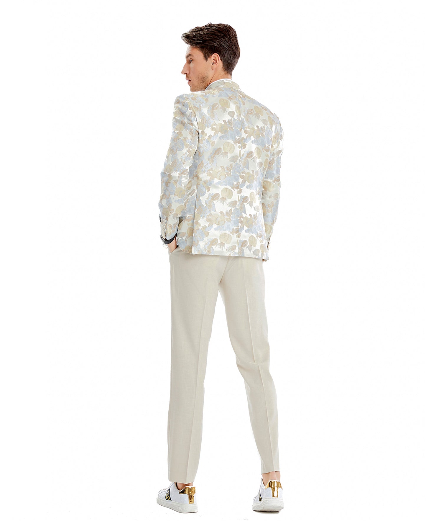 Tazzio Skinny Fit Floral Suit Set, Floral Tan