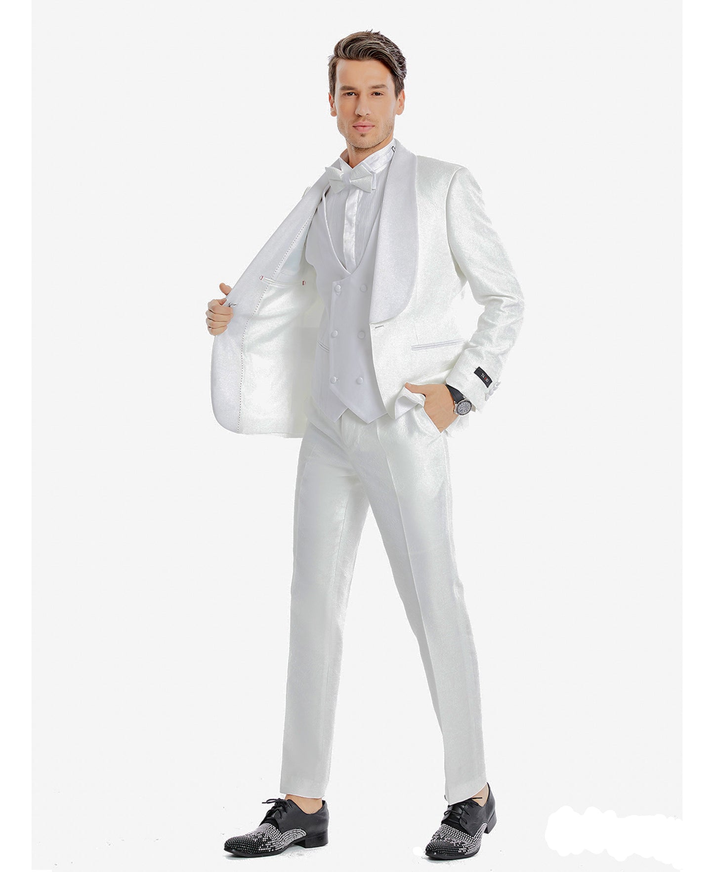 Tazzio Skinny Fit U-Shawl Collar Suit Set, White