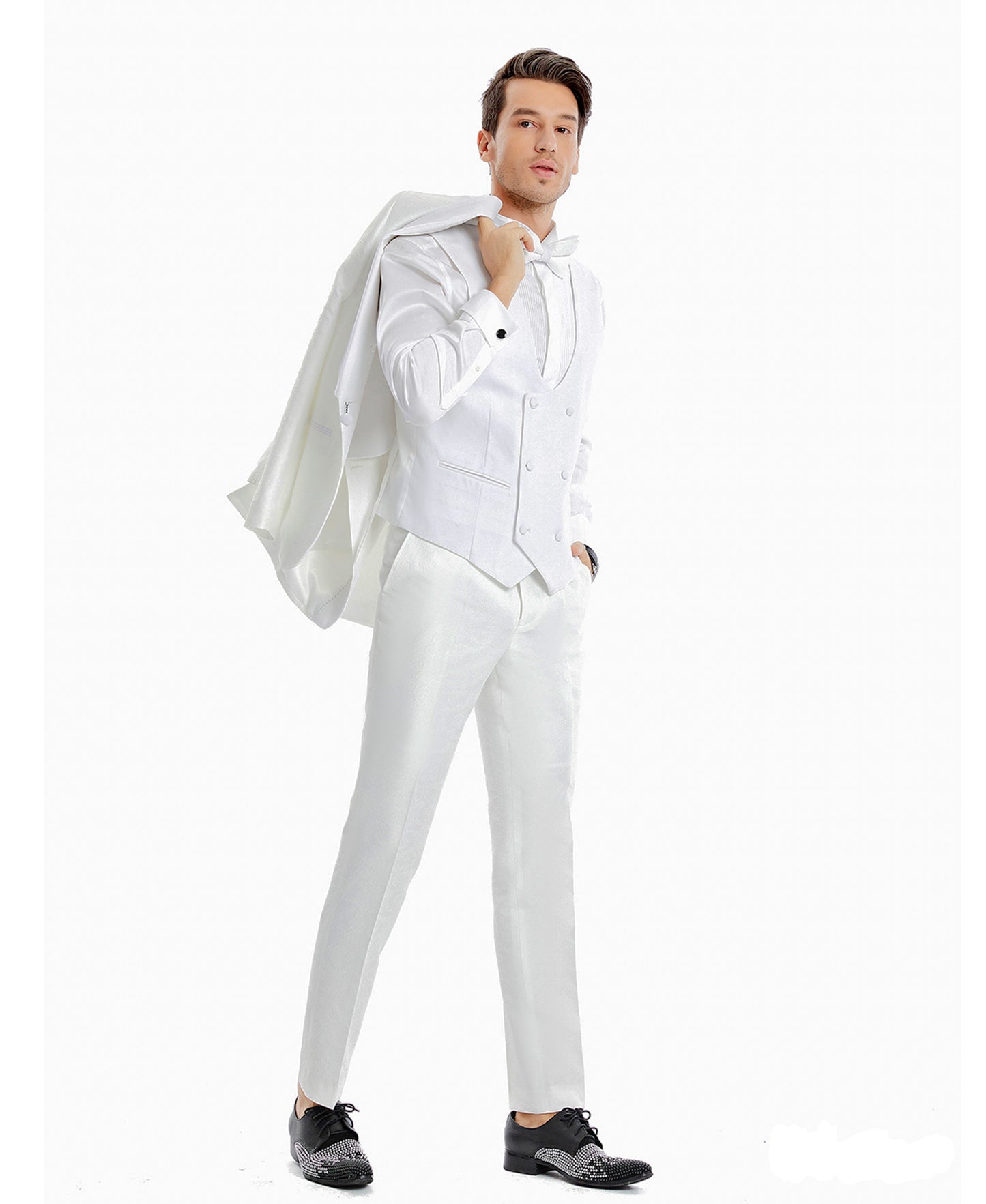Tazzio Skinny Fit U-Shawl Collar Suit Set, White