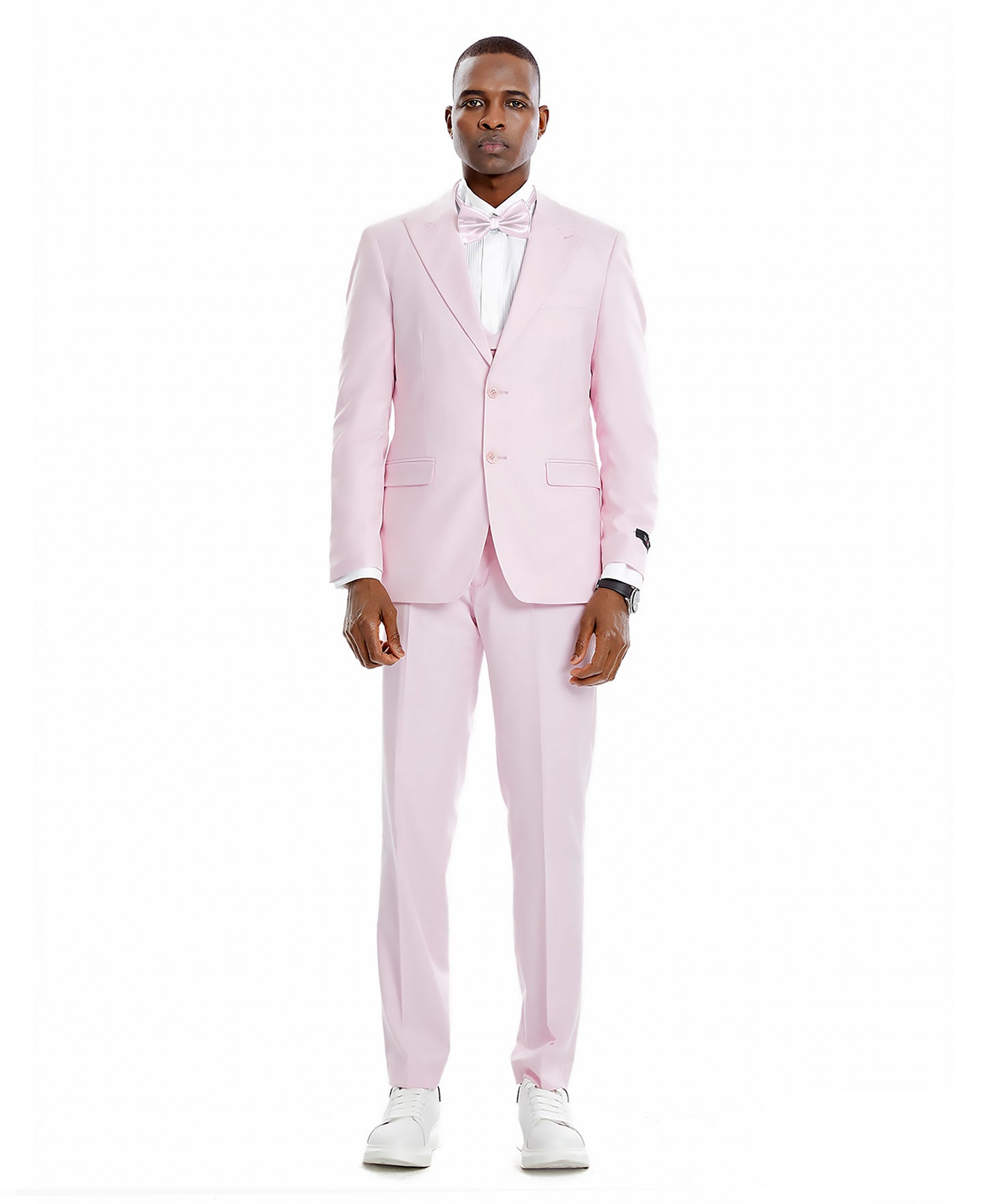 Tazzio Peak Lapel Skinny Suit, Pink