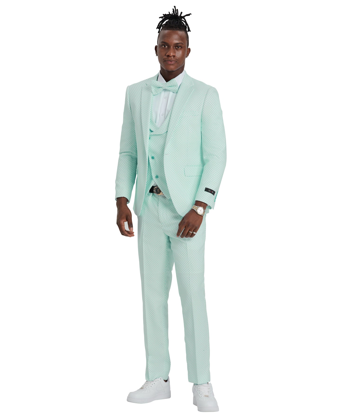 Tazzio Skinny Fit Polka Dot Suit Shawl U-Shaped Vest, Mint