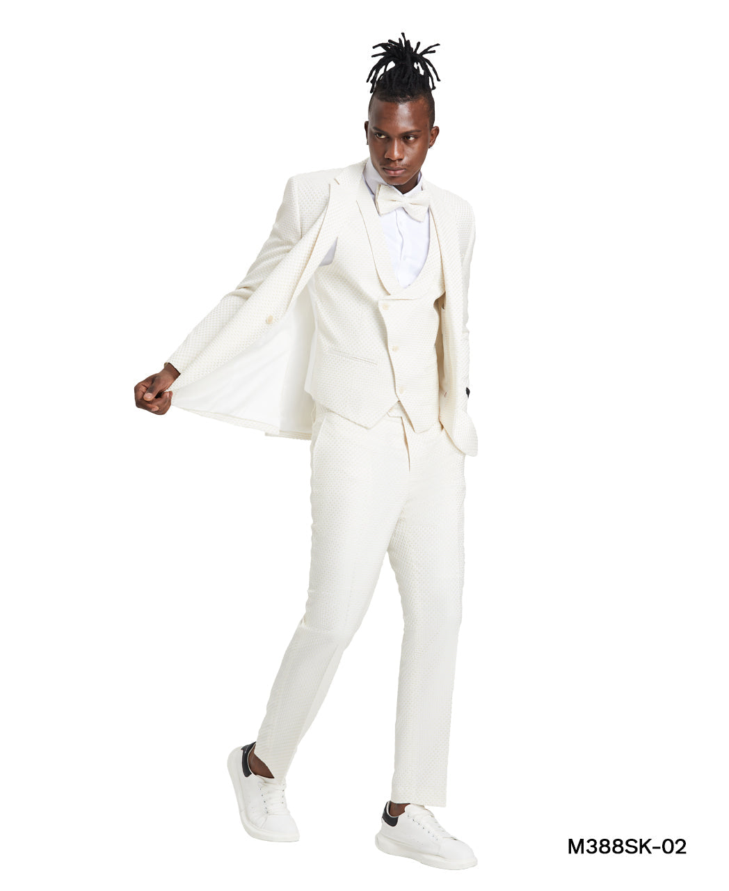 Tazzio Skinny Fit Polka Dot Suit Shawl U-Shaped Vest, Champagne