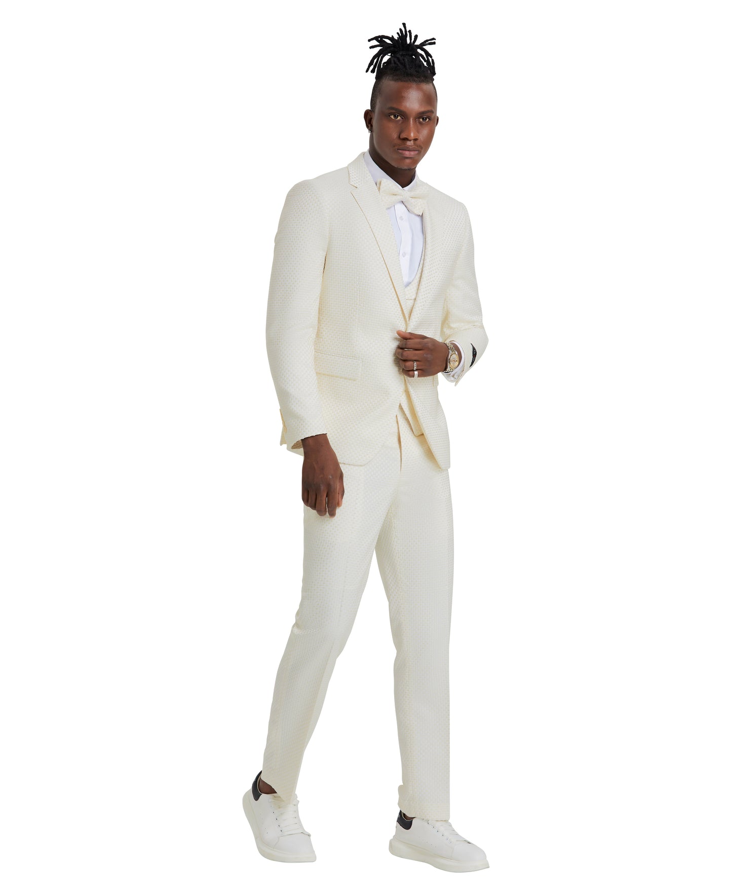 Tazzio Skinny Fit Polka Dot Suit Shawl U-Shaped Vest, Champagne