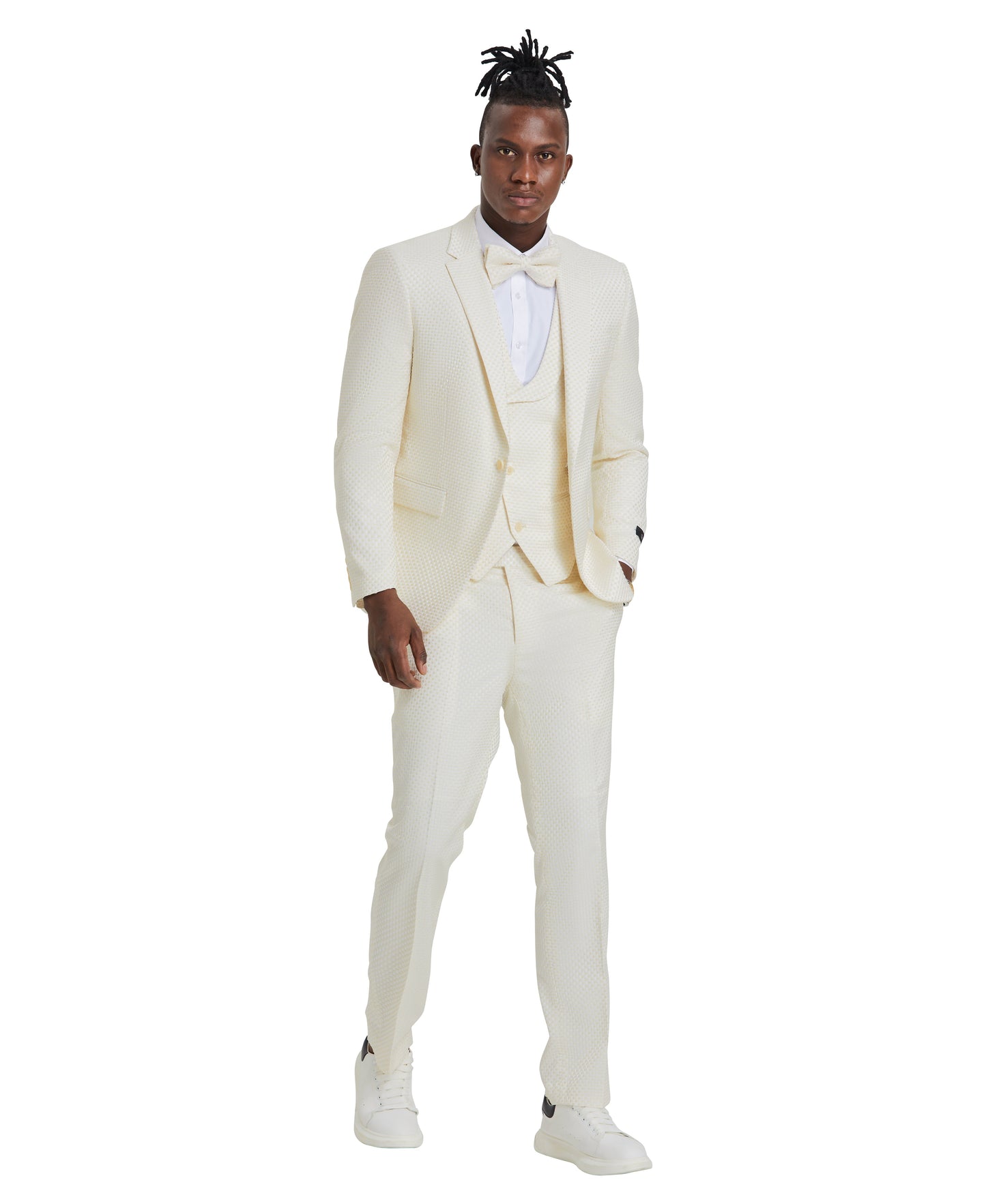 Tazzio Skinny Fit Polka Dot Suit Shawl U-Shaped Vest, Champagne