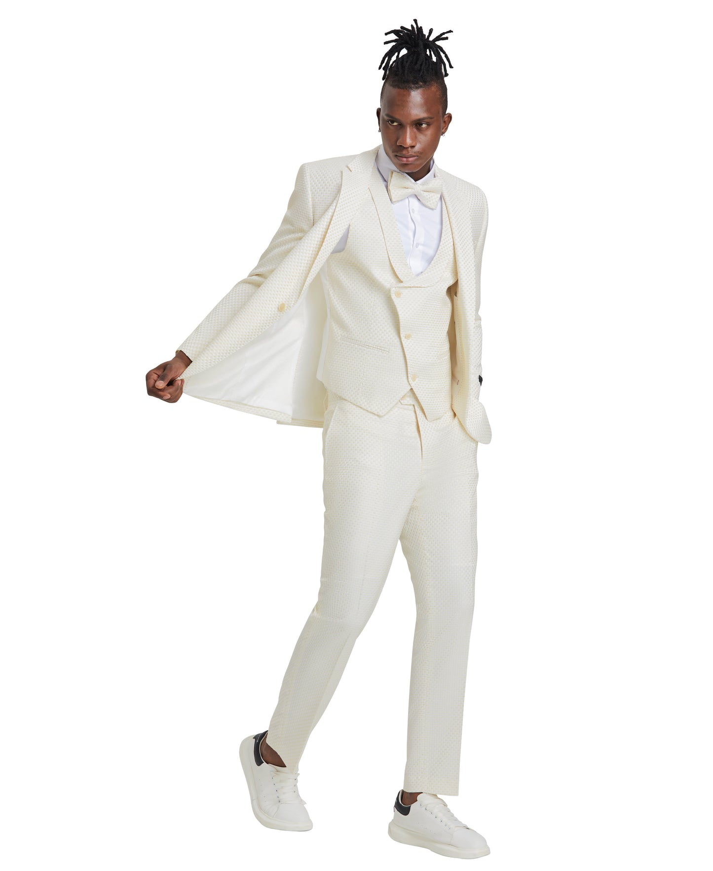Tazzio Skinny Fit Polka Dot Suit Shawl U-Shaped Vest, Champagne