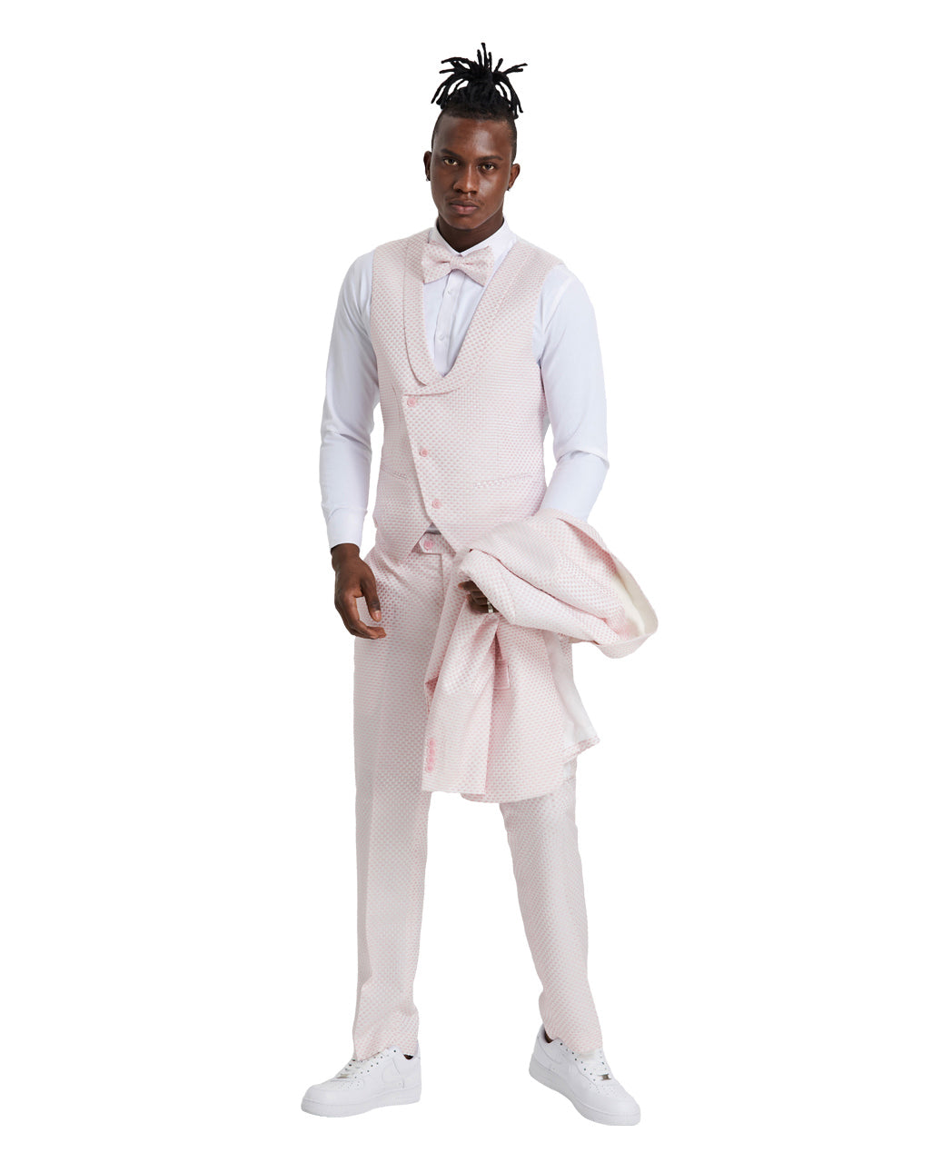 Tazzio Skinny Fit Polka-Dot Suit, U-Shape Vest Pink