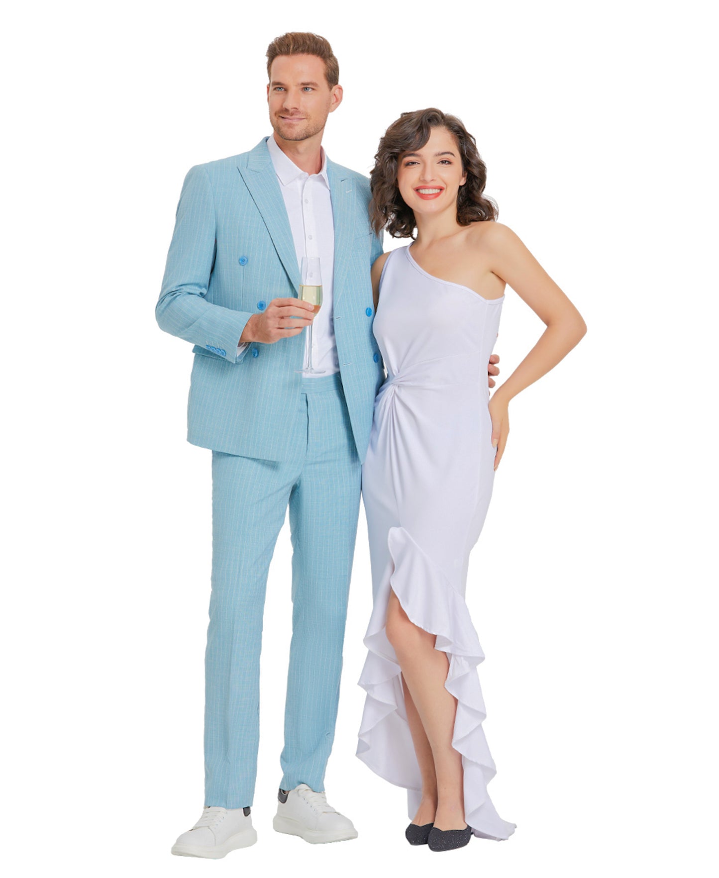 Tazzio Skinny Fit Pinstripe Double-breasted Suit, Celeste