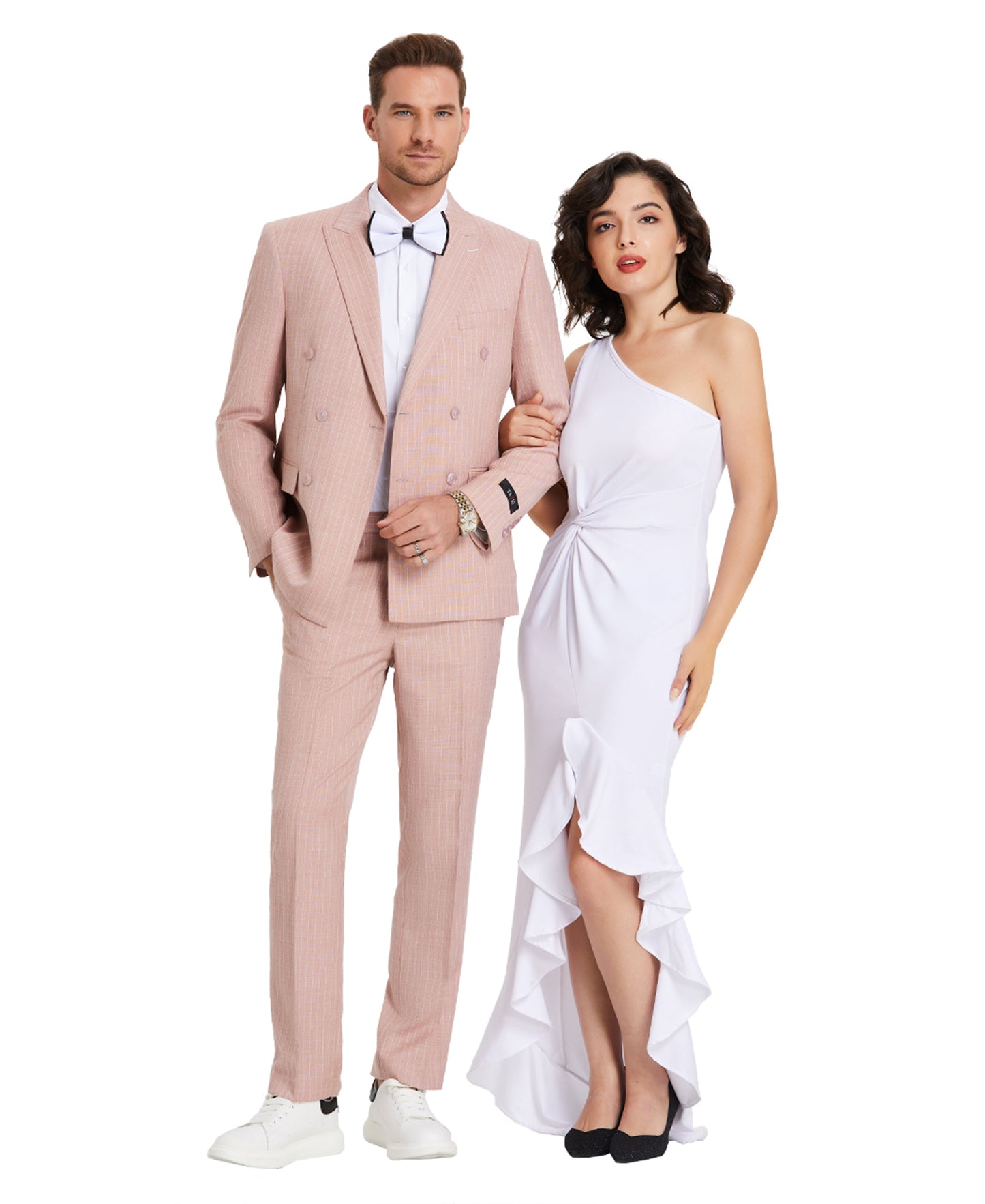 Tazzio Skinny Fit Pinstripe Double-breasted Suit, Rose Gold