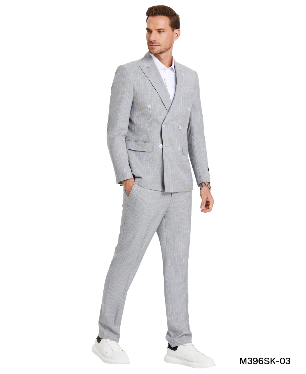 Tazzio Skinny Fit Pinstripe Double-breasted Suit, Light Grey