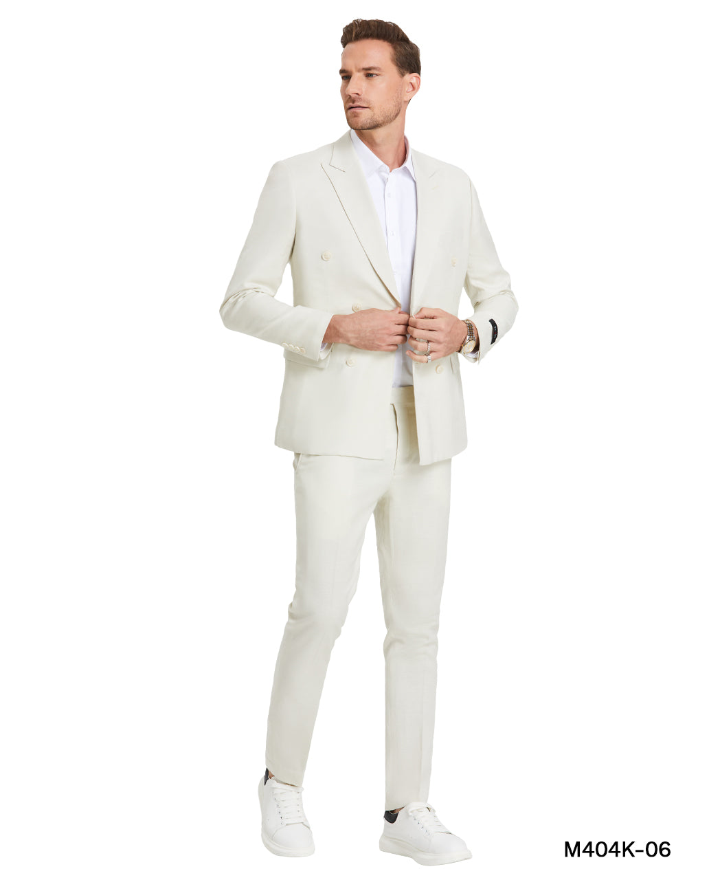 Tazzio Skinny-Fit 2pc Double-Breasted Summer Suit Set, Ivory