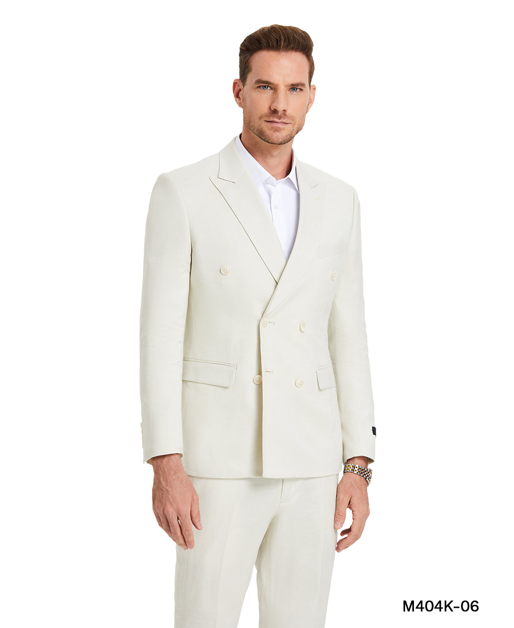 Tazzio Skinny-Fit 2pc Double-Breasted Summer Suit Set, Ivory
