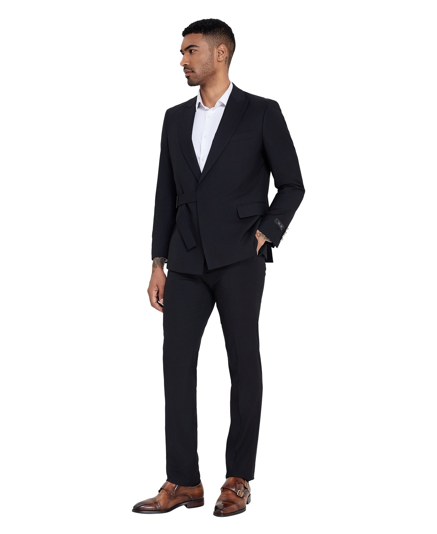 Tazzio 2pc Skinny-Fit Belted Suit Set, Black
