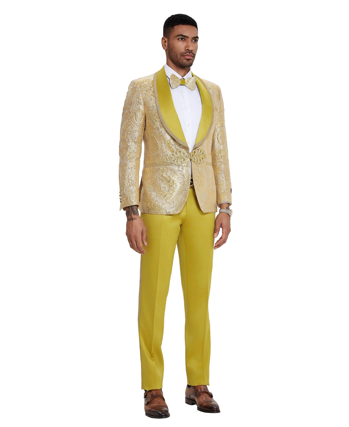 Tazzio 3pc Fashion Paisley Suit Set w/ Clasp Closure, Gold