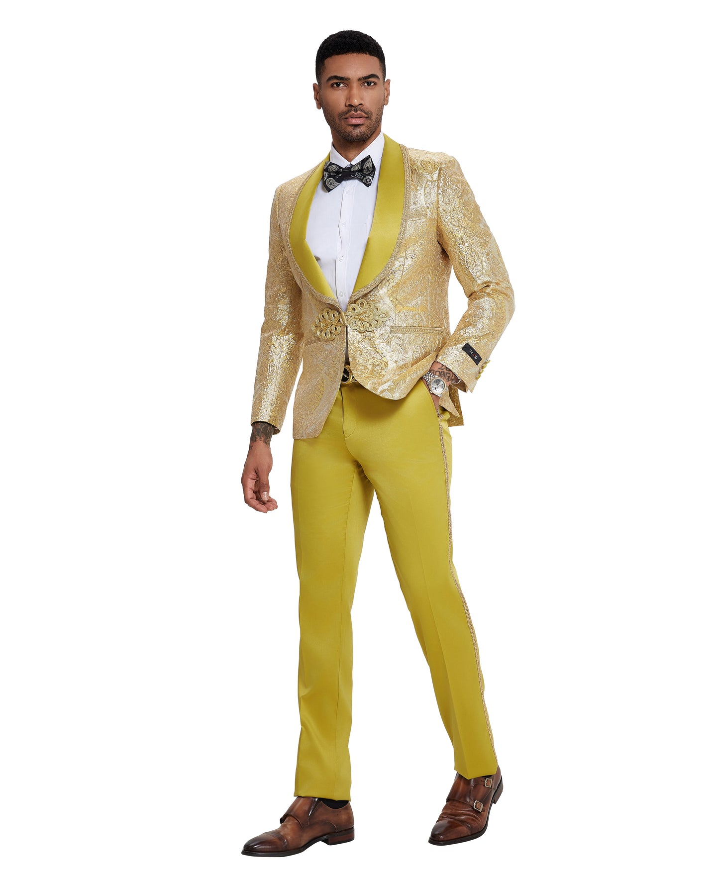 Tazzio 3pc Fashion Paisley Suit Set w/ Clasp Closure, Gold