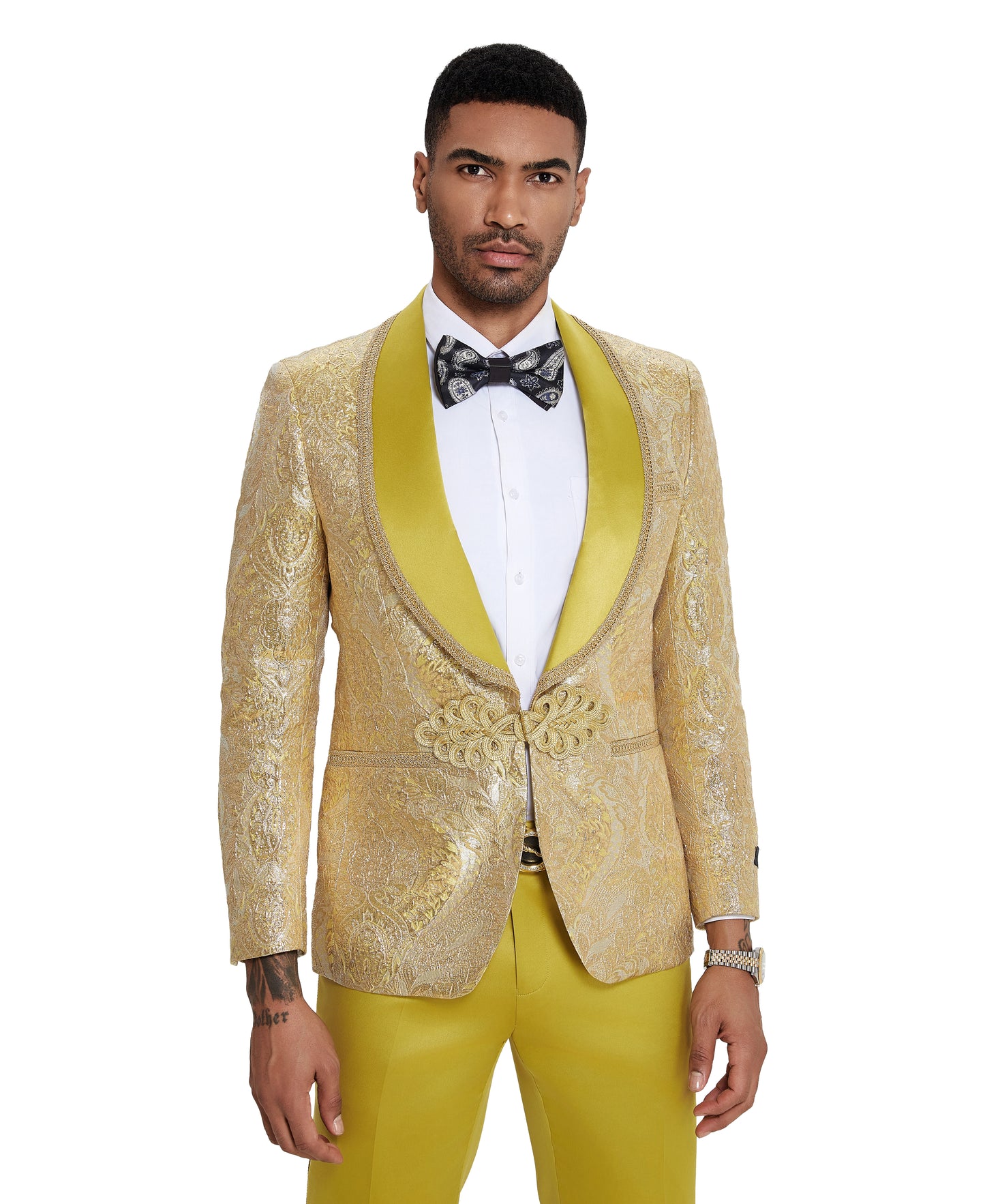 Tazzio 3pc Fashion Paisley Suit Set w/ Clasp Closure, Gold