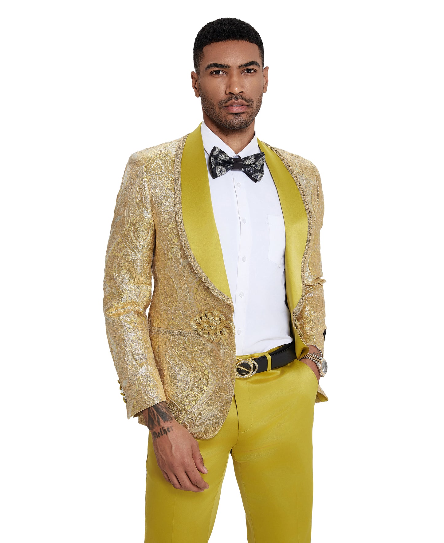 Tazzio 3pc Fashion Paisley Suit Set w/ Clasp Closure, Gold