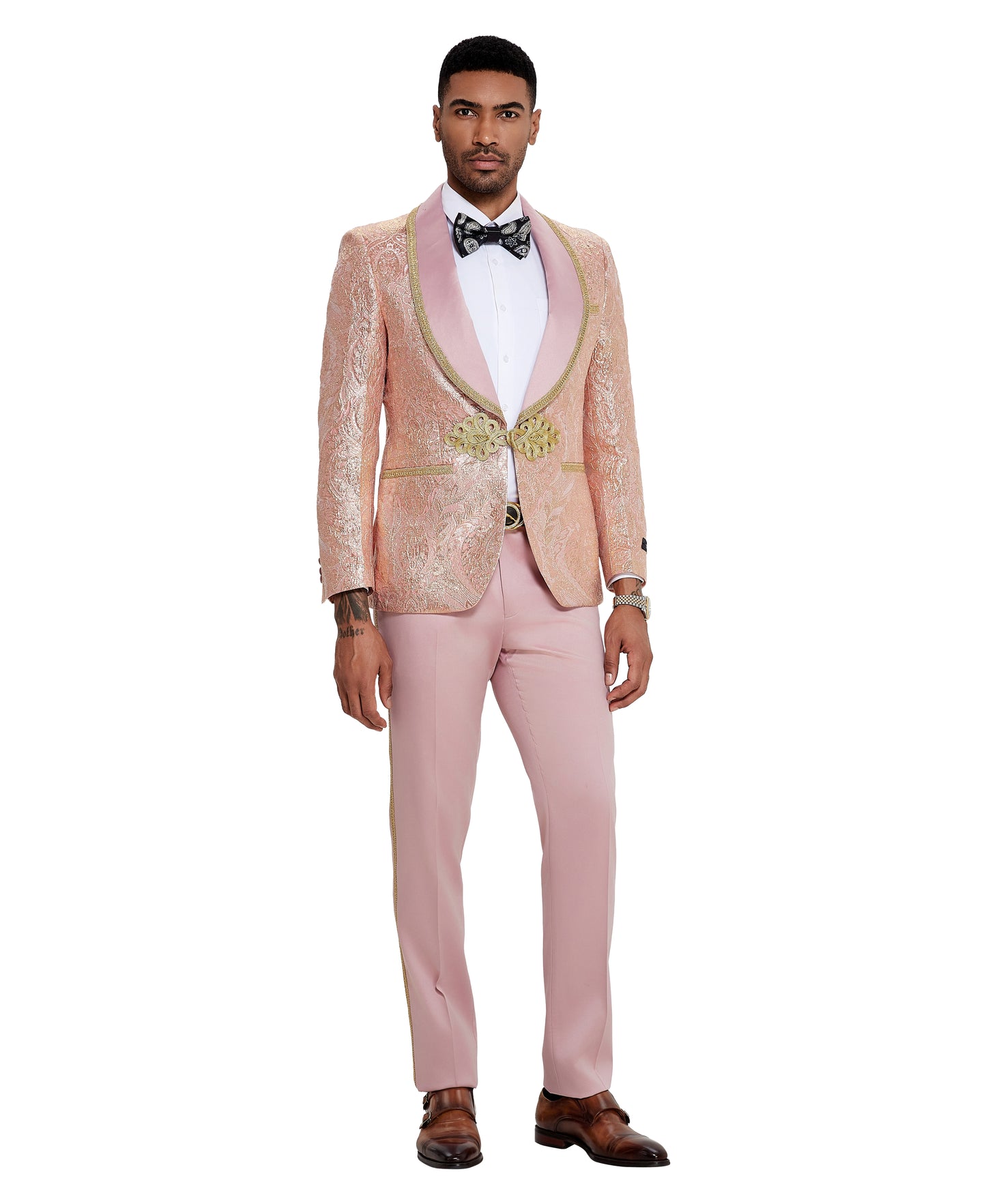 Tazzio 3pc Fashion Paisley Suit Set w/ Clasp Closure, Pink