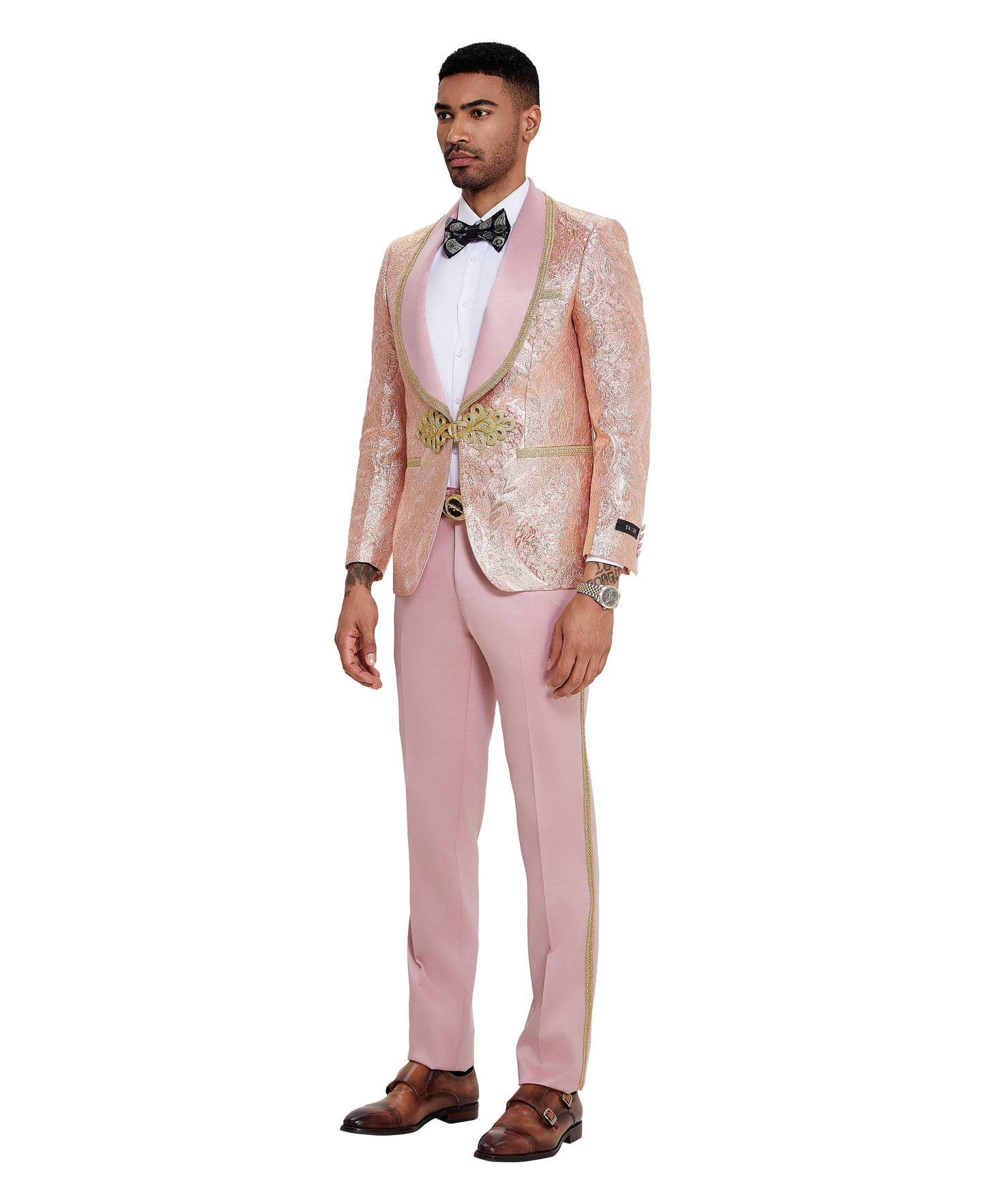 Tazzio 3pc Fashion Paisley Suit Set w/ Clasp Closure, Pink