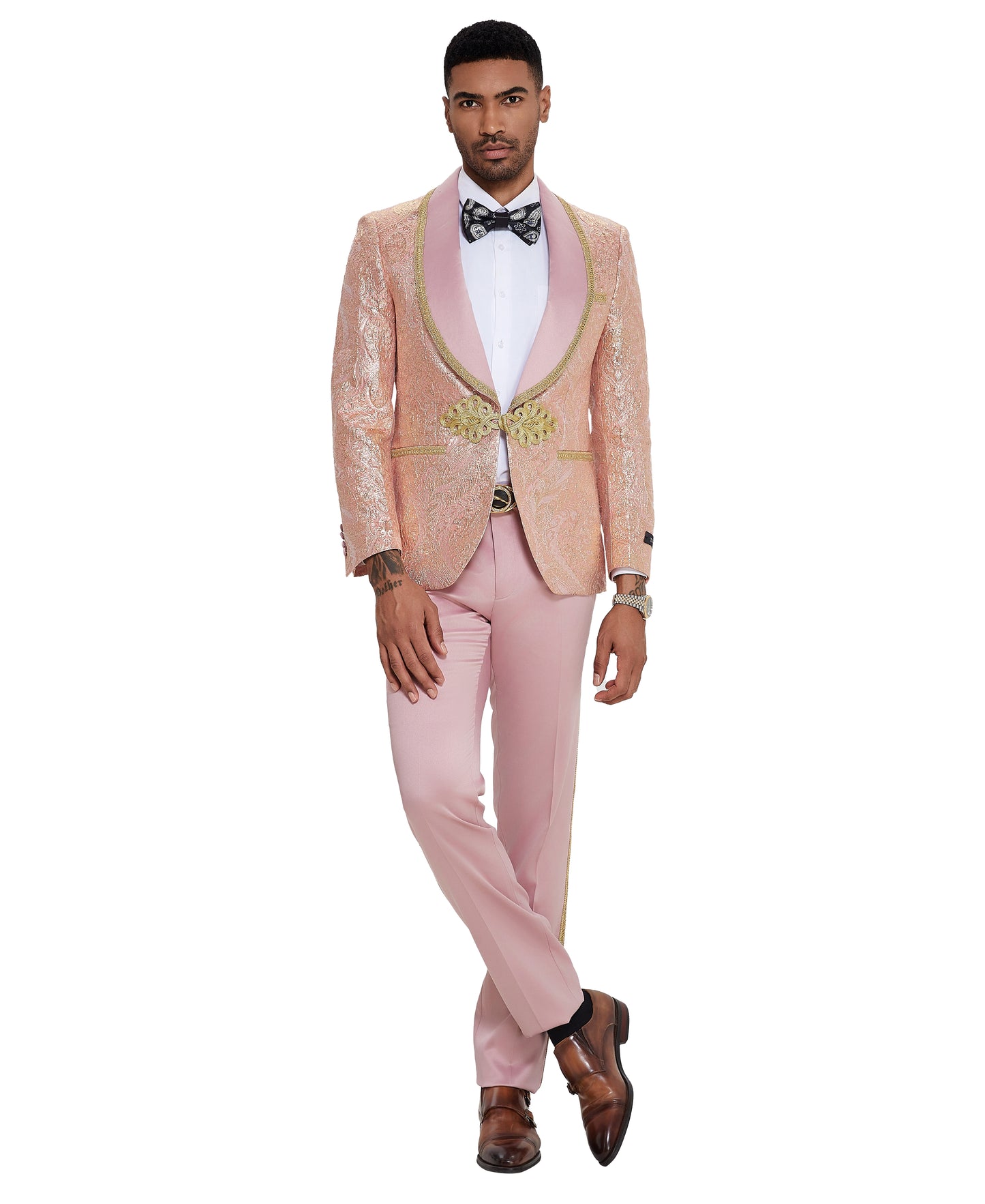 Tazzio 3pc Fashion Paisley Suit Set w/ Clasp Closure, Pink