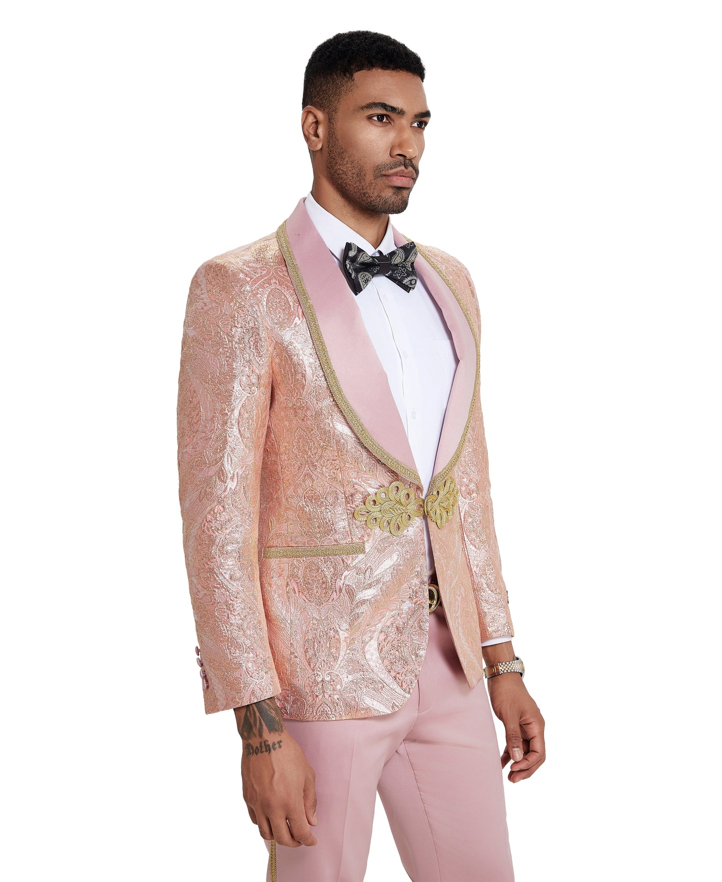 Tazzio 3pc Fashion Paisley Suit Set w/ Clasp Closure, Pink