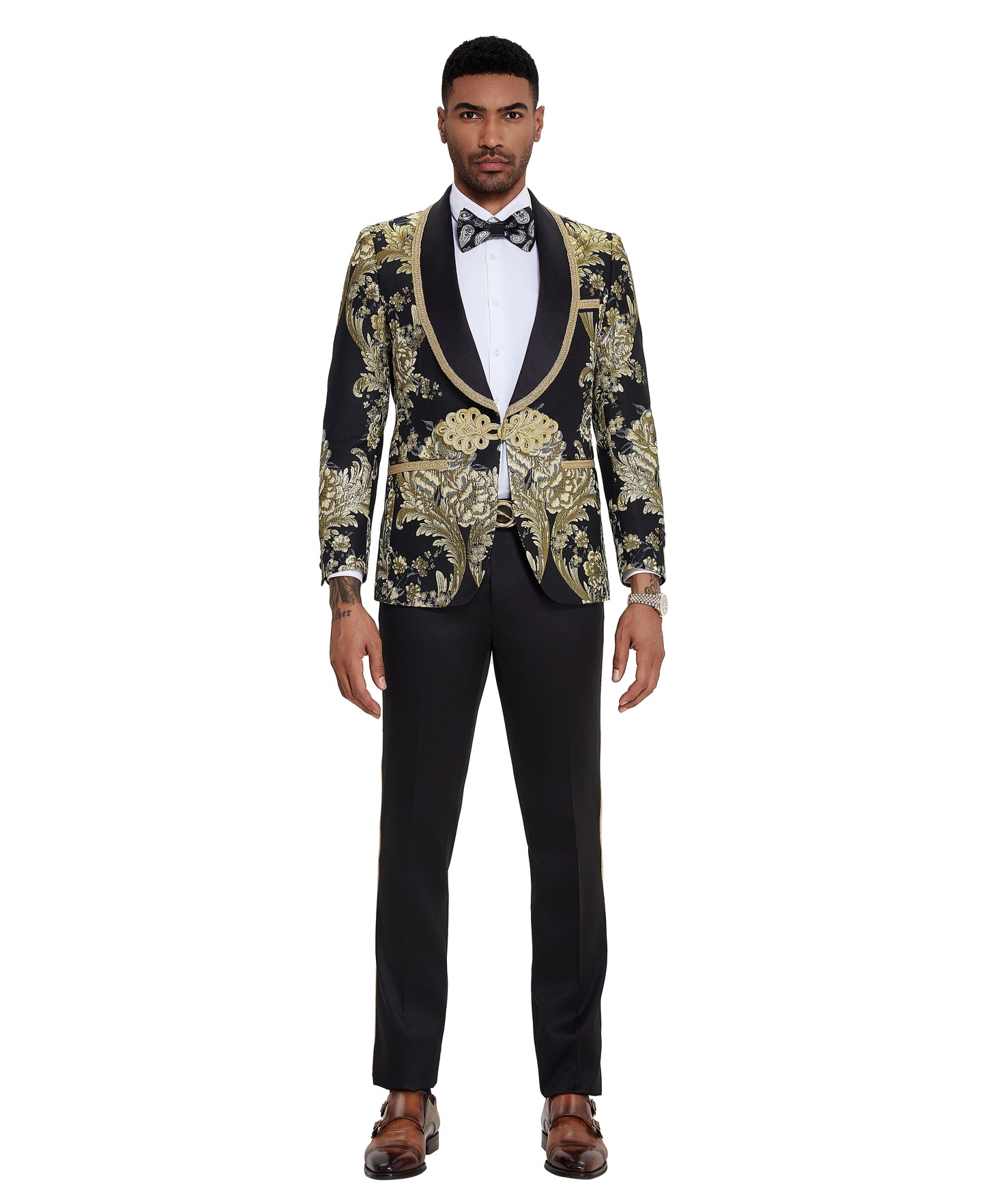 Tazzio 3pc Fashion Paisley Suit Set w/ Clasp Closure, Black