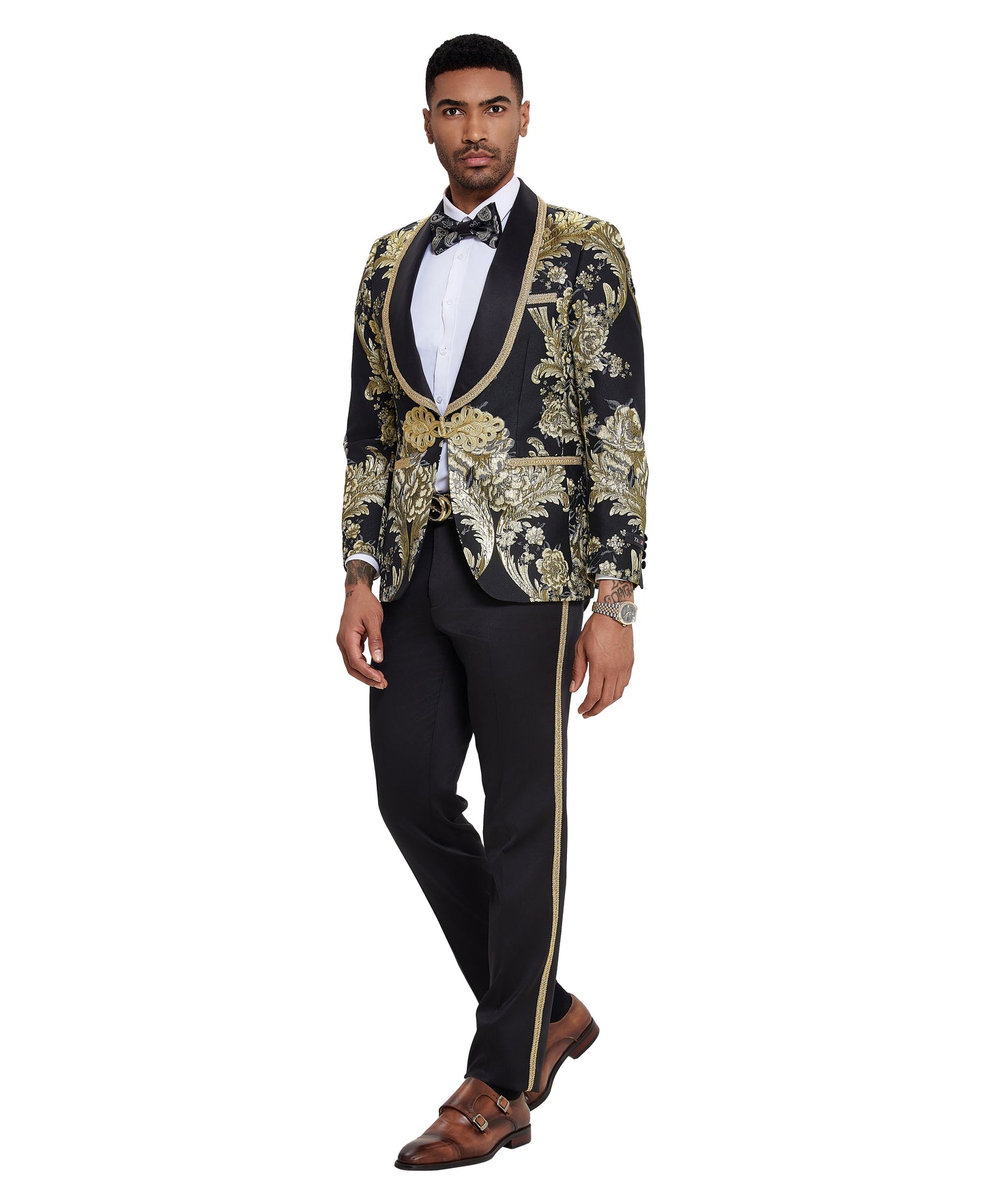 Tazzio 3pc Fashion Paisley Suit Set w/ Clasp Closure, Black
