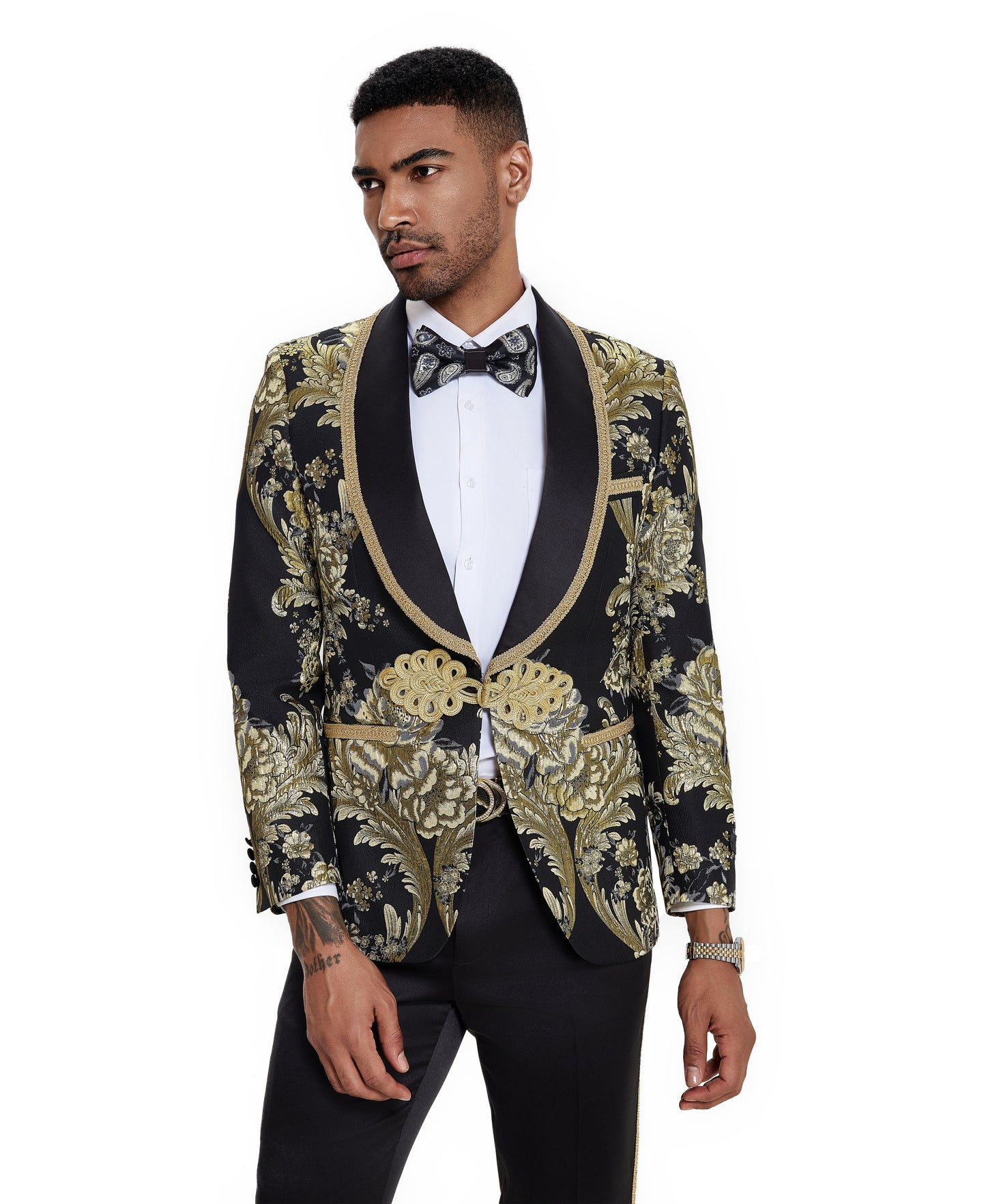 Tazzio 3pc Fashion Paisley Suit Set w/ Clasp Closure, Black