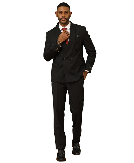 Tazzio Men’s Skinny Fit 3 Piece Suit Set, Double Breasted Shawl Lapel