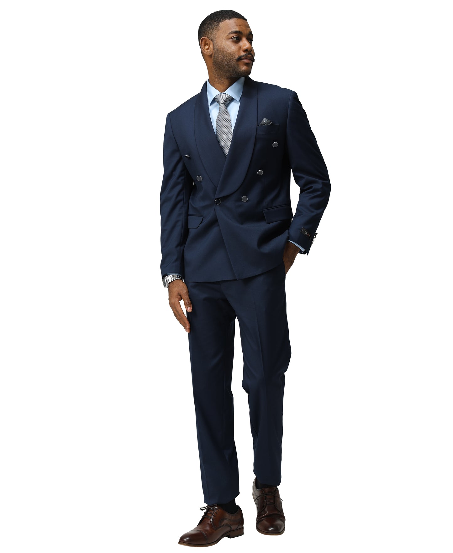 Tazzio Men’s Skinny Fit 3 Piece Suit Set, Double Breasted Shawl Lapel