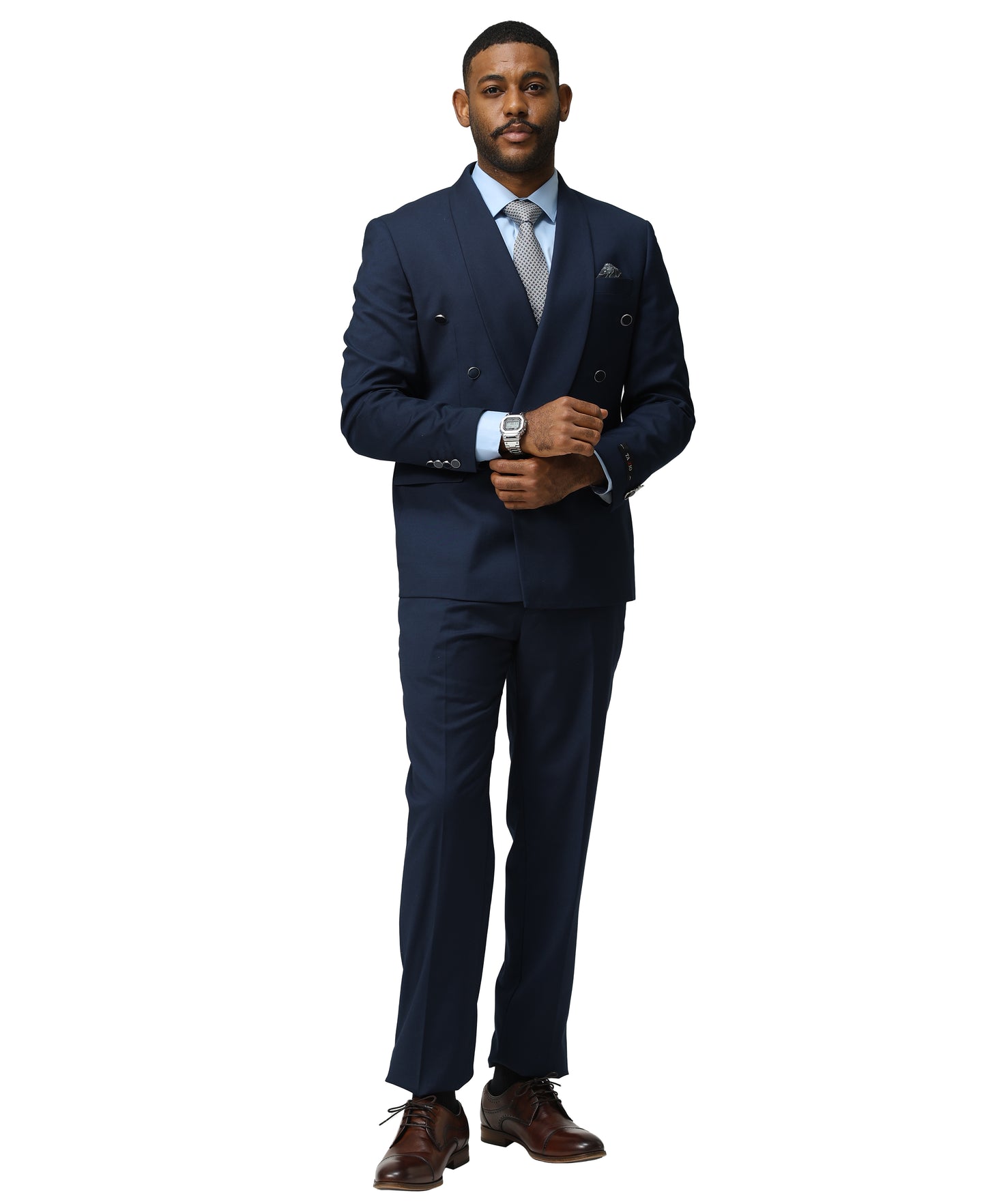 Tazzio Men’s Skinny Fit 3 Piece Suit Set, Double Breasted Shawl Lapel