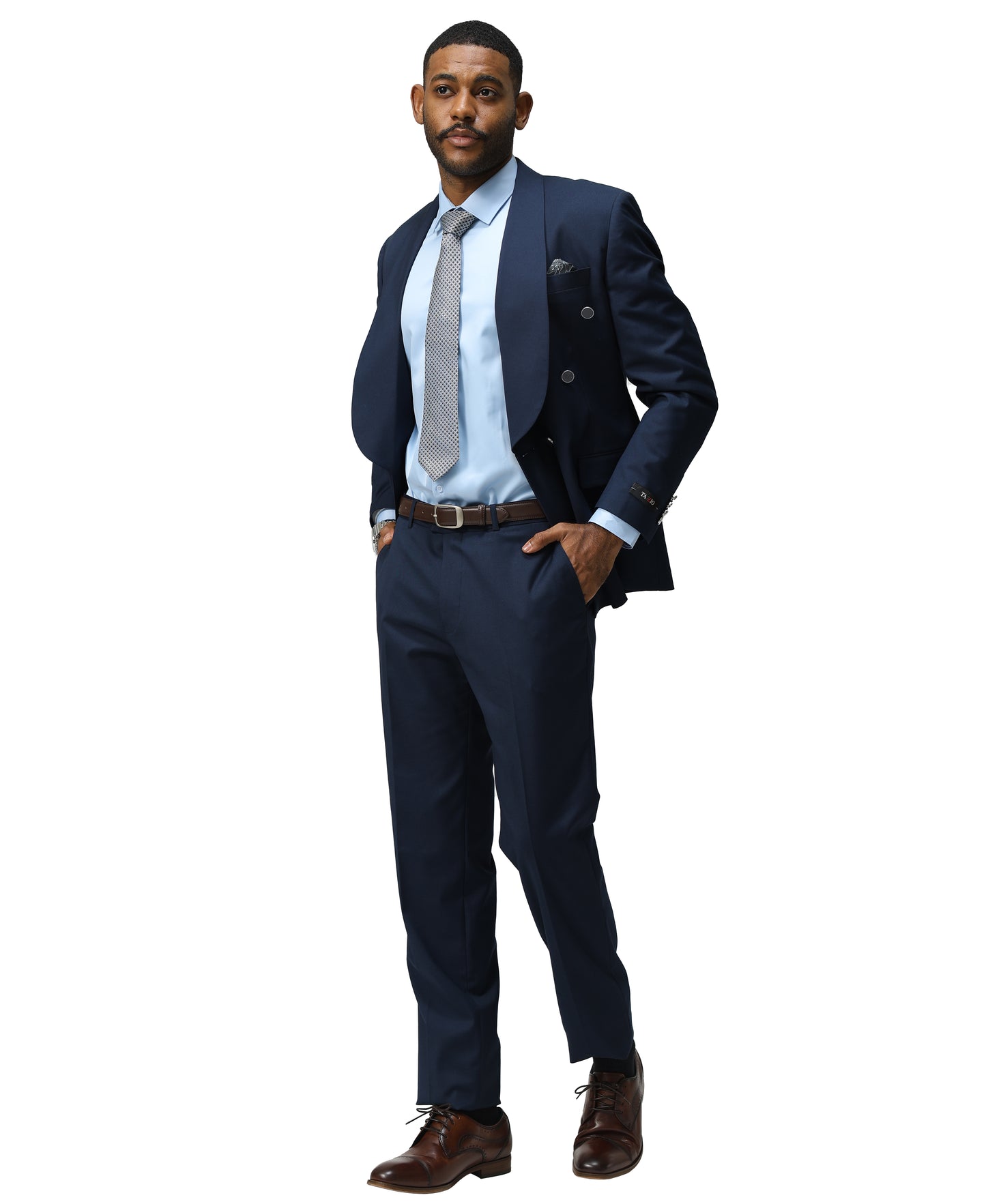 Tazzio Men’s Skinny Fit 3 Piece Suit Set, Double Breasted Shawl Lapel