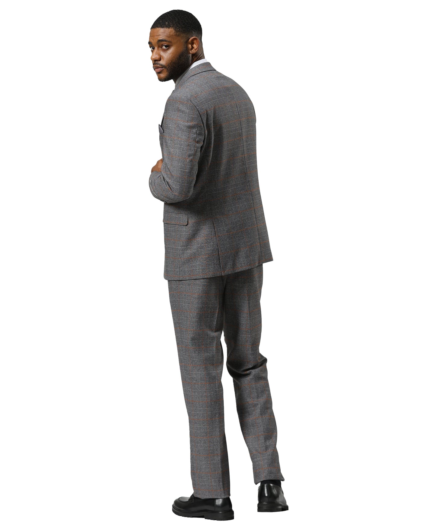 Stacy Adams Windowpane Peak Lapel 3pc Suit Set, Grey