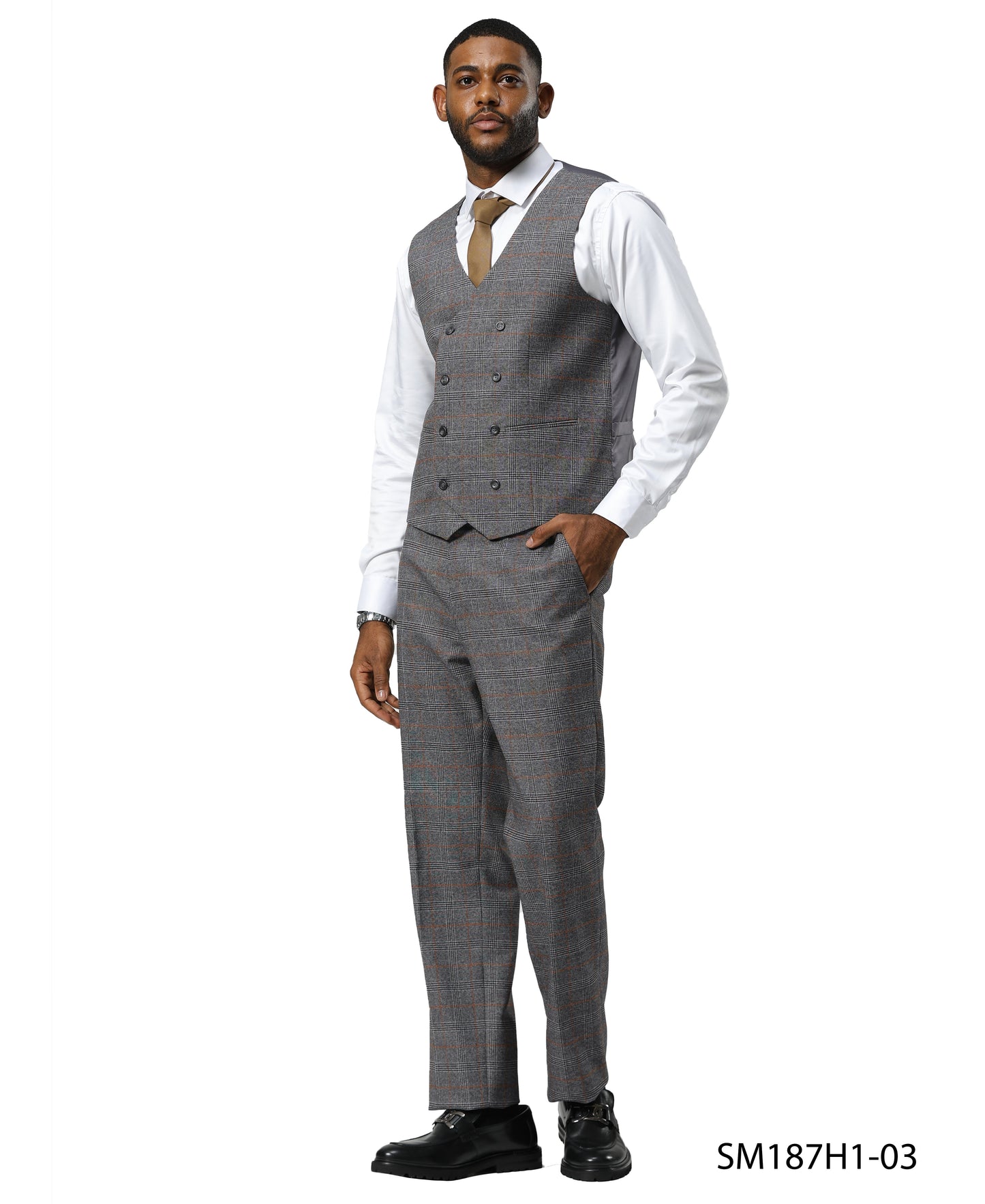 Stacy Adams Windowpane Peak Lapel 3pc Suit Set, Grey