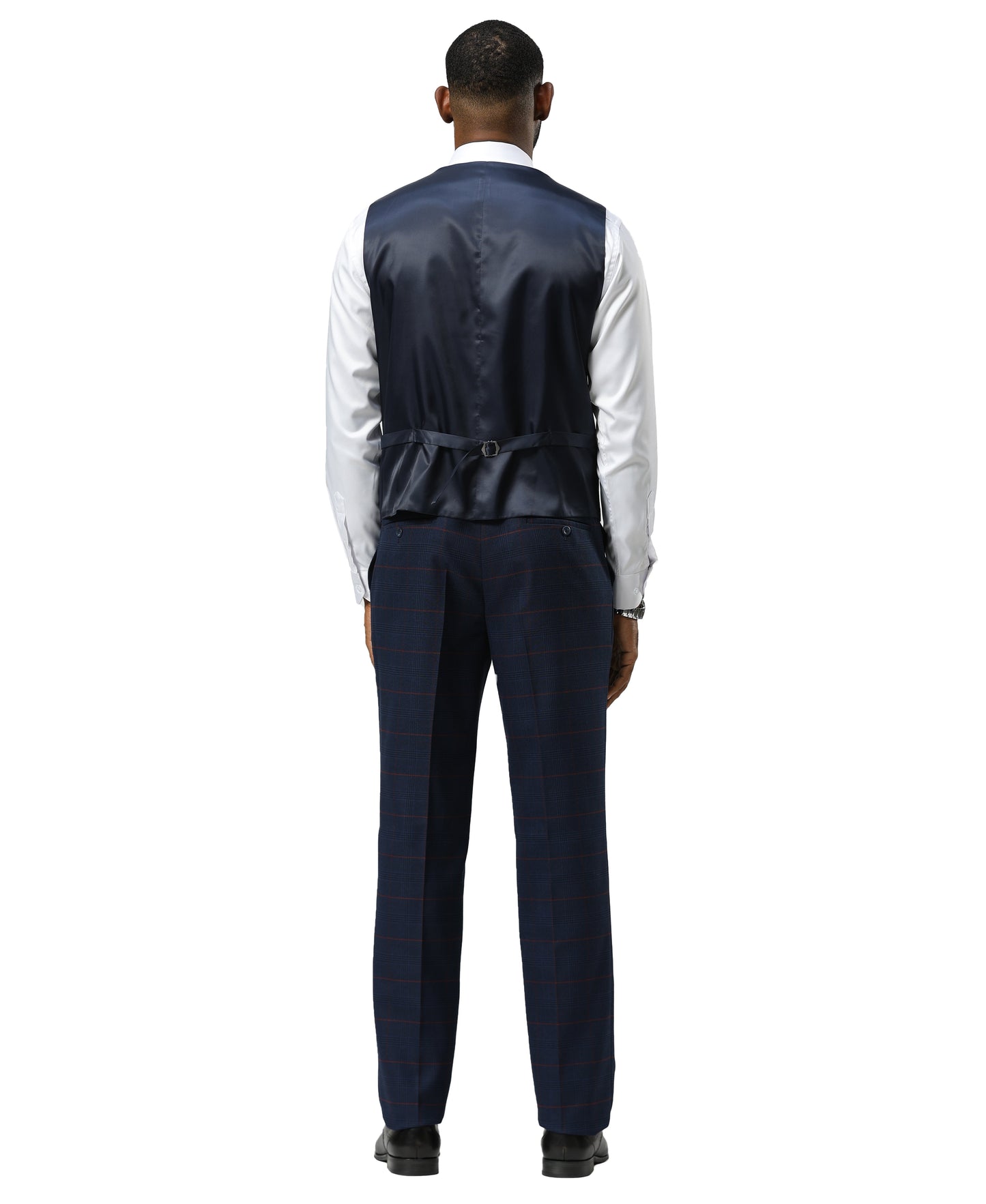 Stacy Adams Windowpane Peak Lapel 3pc Suit Set, Dark Navy