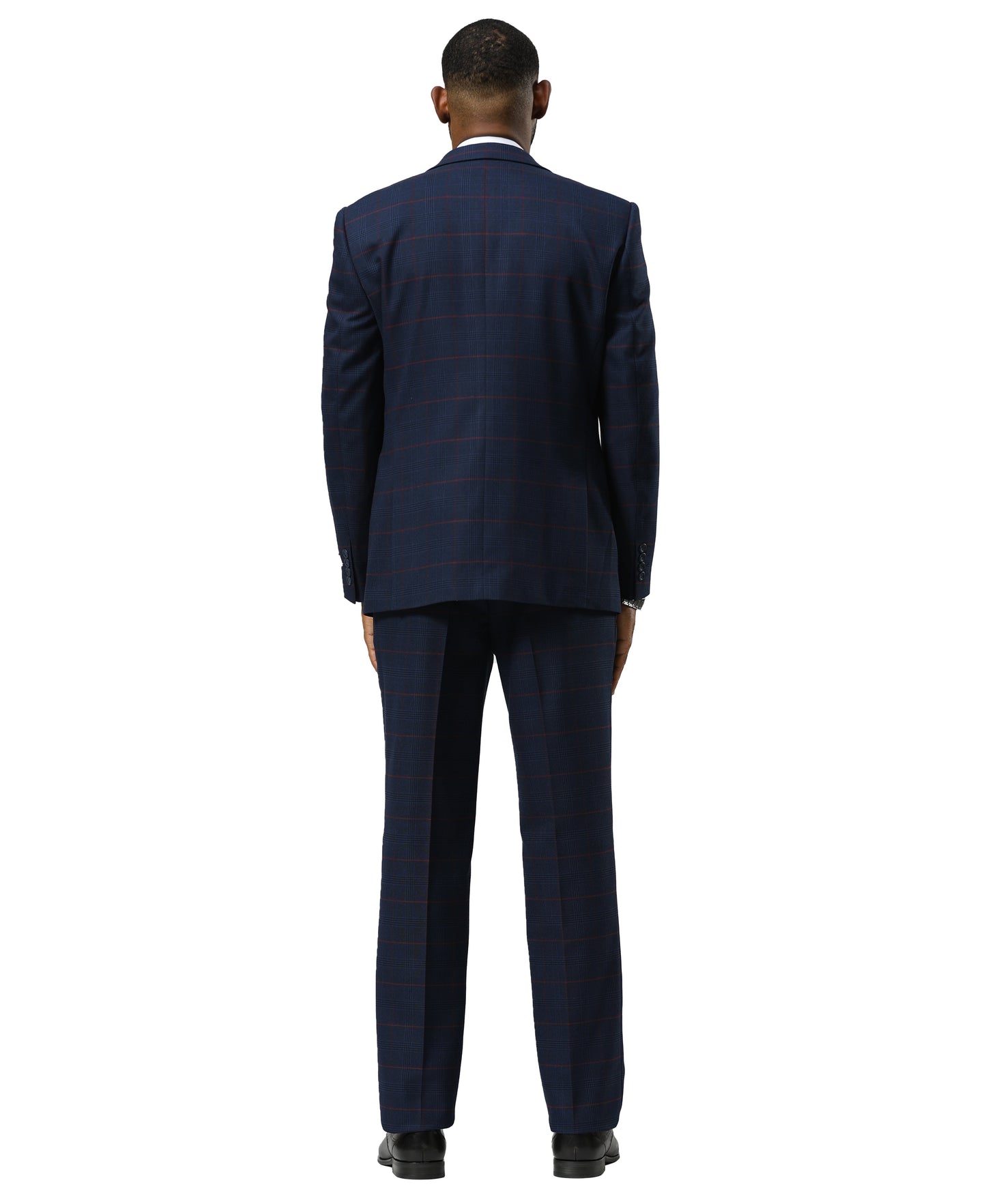 Stacy Adams Windowpane Peak Lapel 3pc Suit Set, Dark Navy