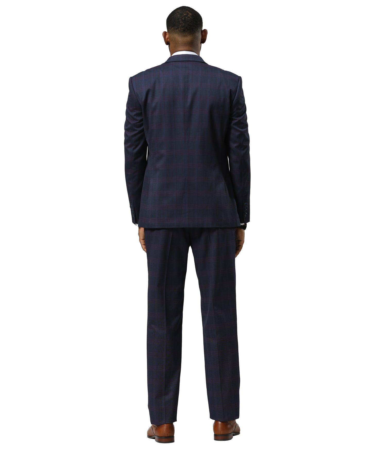 Stacy Adams Glen-Check Peak Lapel 3pc Suit Set, Purple