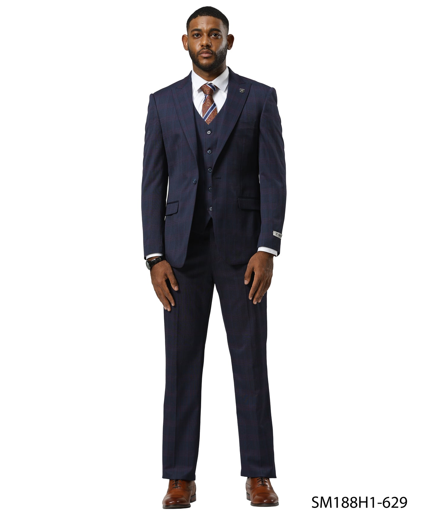 Stacy Adams Glen-Check Peak Lapel 3pc Suit Set, Purple