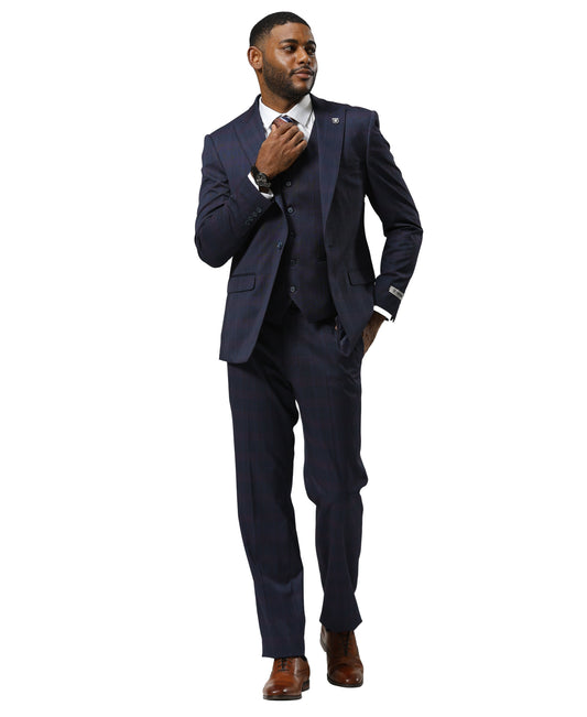 Stacy Adams Glen-Check Peak Lapel 3pc Suit Set, Purple