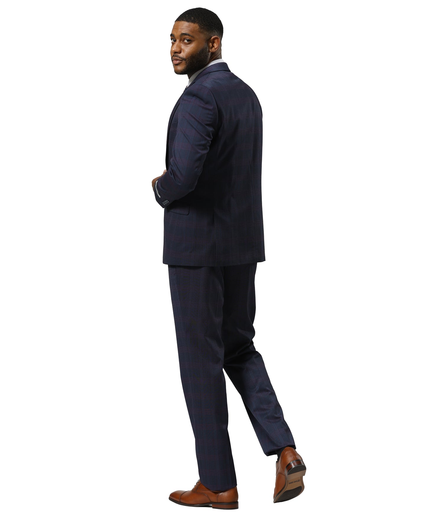 Stacy Adams Glen-Check Peak Lapel 3pc Suit Set, Purple