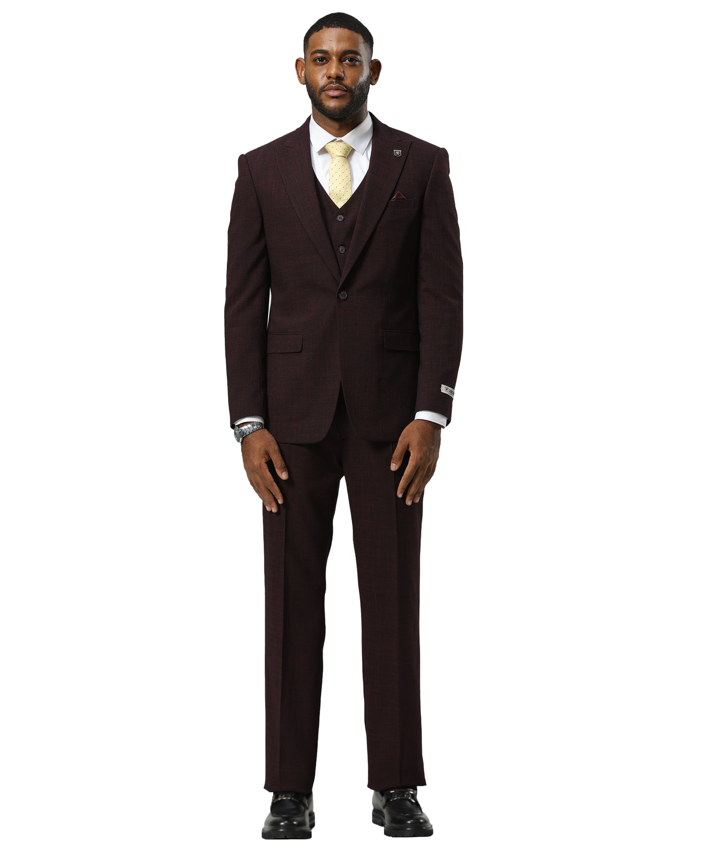 Stacy Adams Men's Suit Tattersall Pattern, Burgundy
