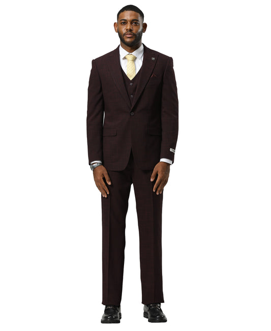 Stacy Adams Men's Suit Tattersall Pattern, Burgundy