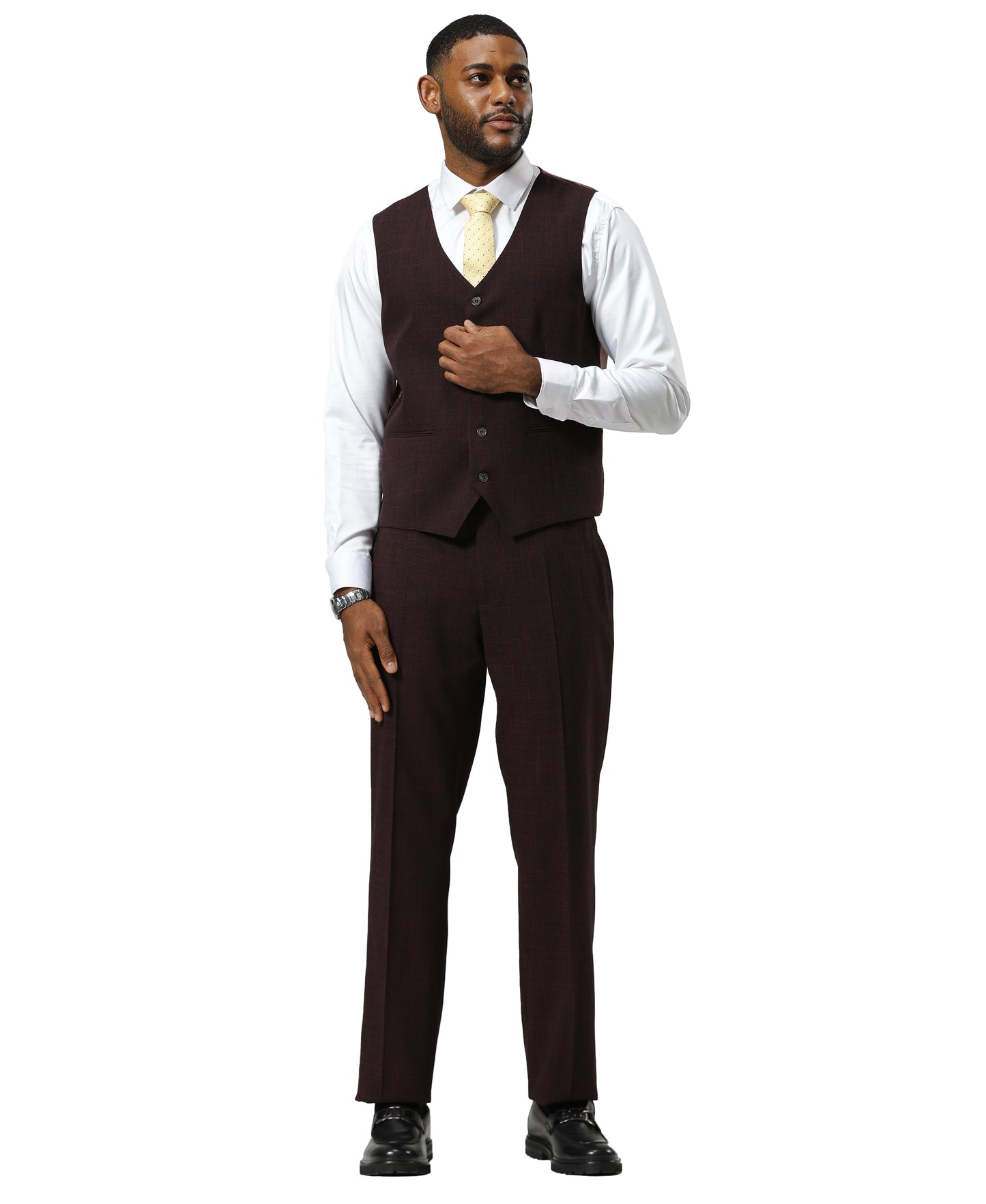Stacy Adams Men's Suit Tattersall Pattern, Burgundy