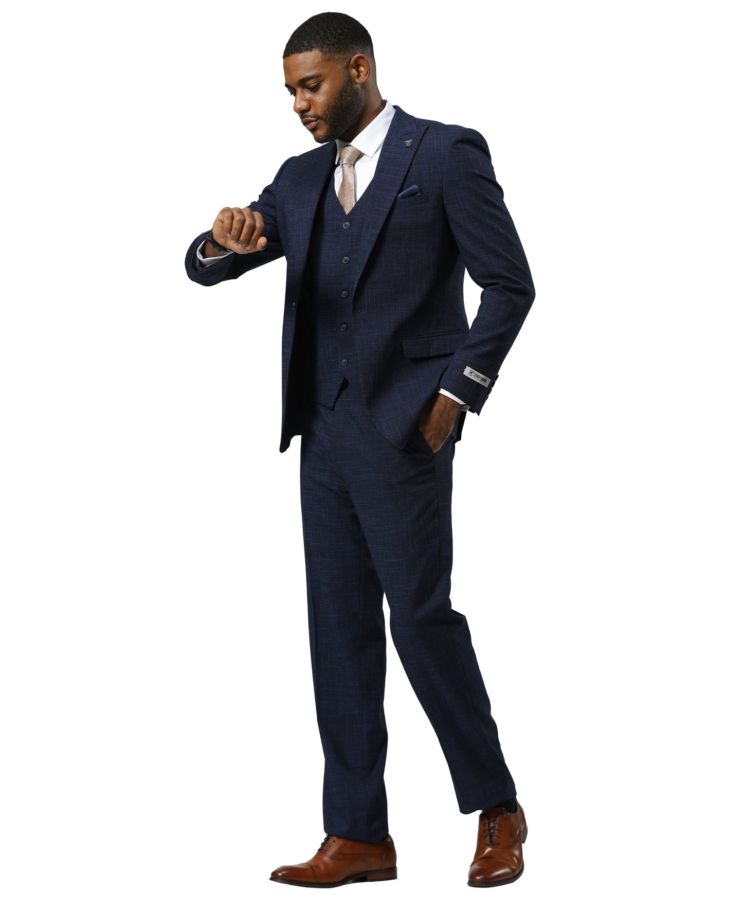Stacy Adams Men's Suit Tattersall Pattern, Dark Navy