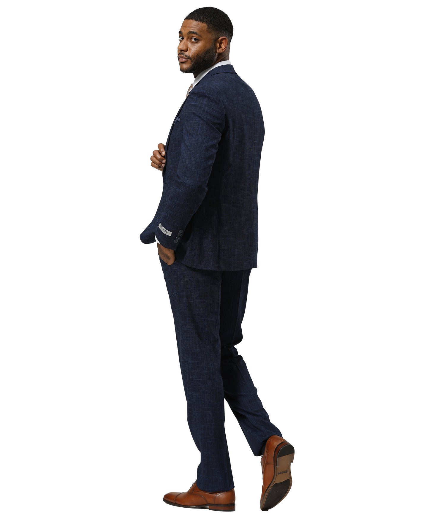 Stacy Adams Men's Suit Tattersall Pattern, Dark Navy