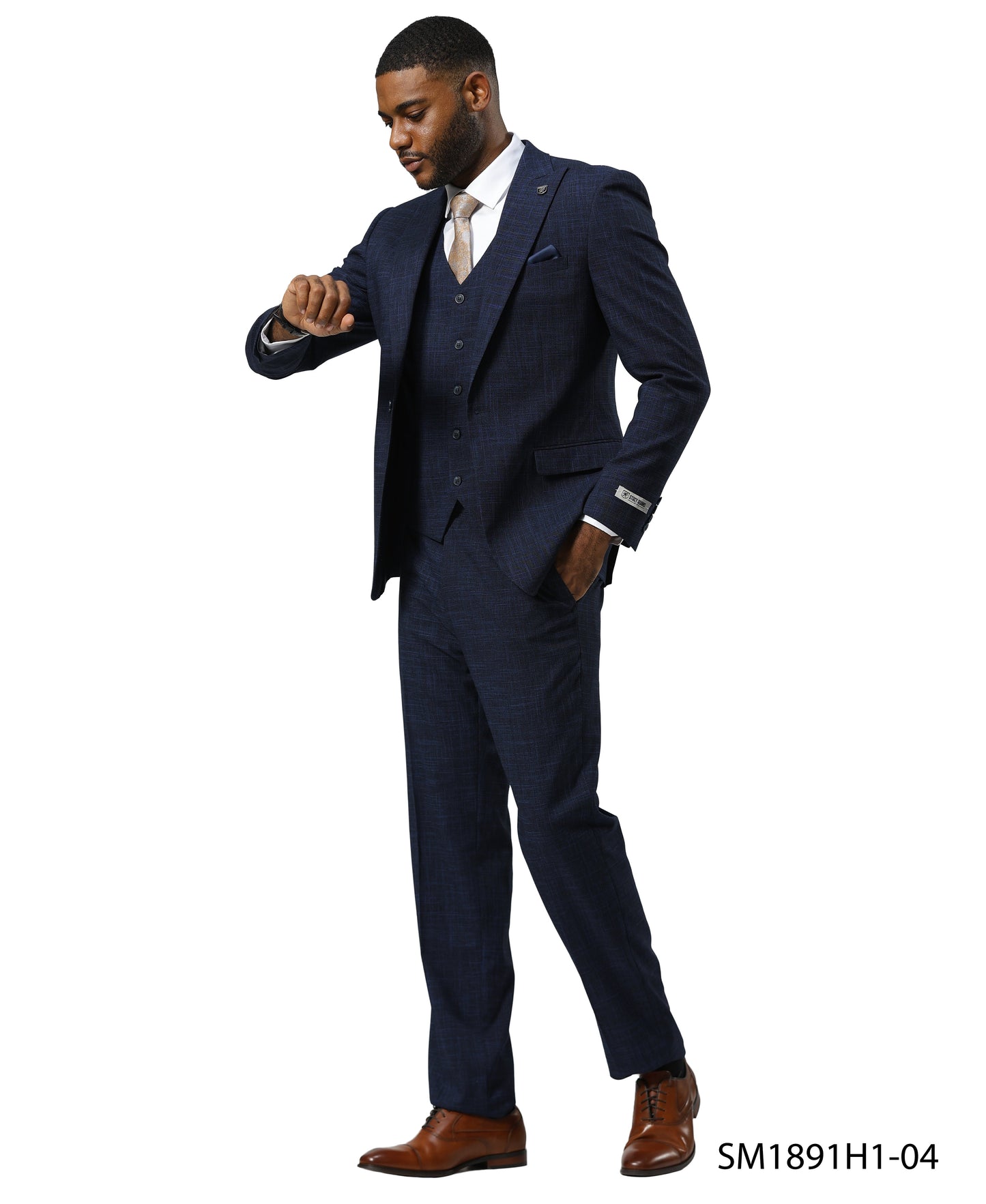 Stacy Adams Men's Suit Tattersall Pattern, Dark Navy
