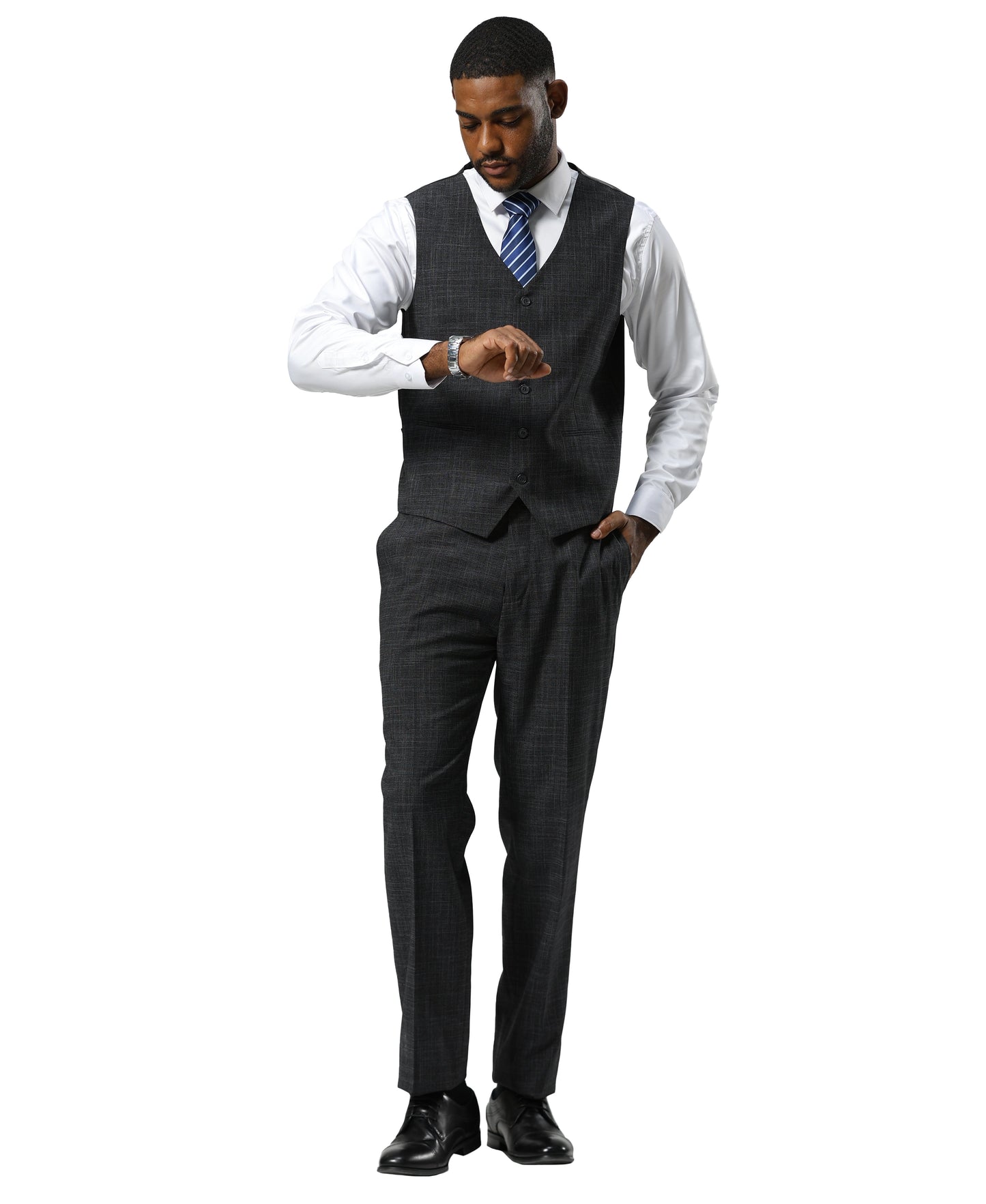 Stacy Adams Men's Suit Tattersall Pattern, Charcoal