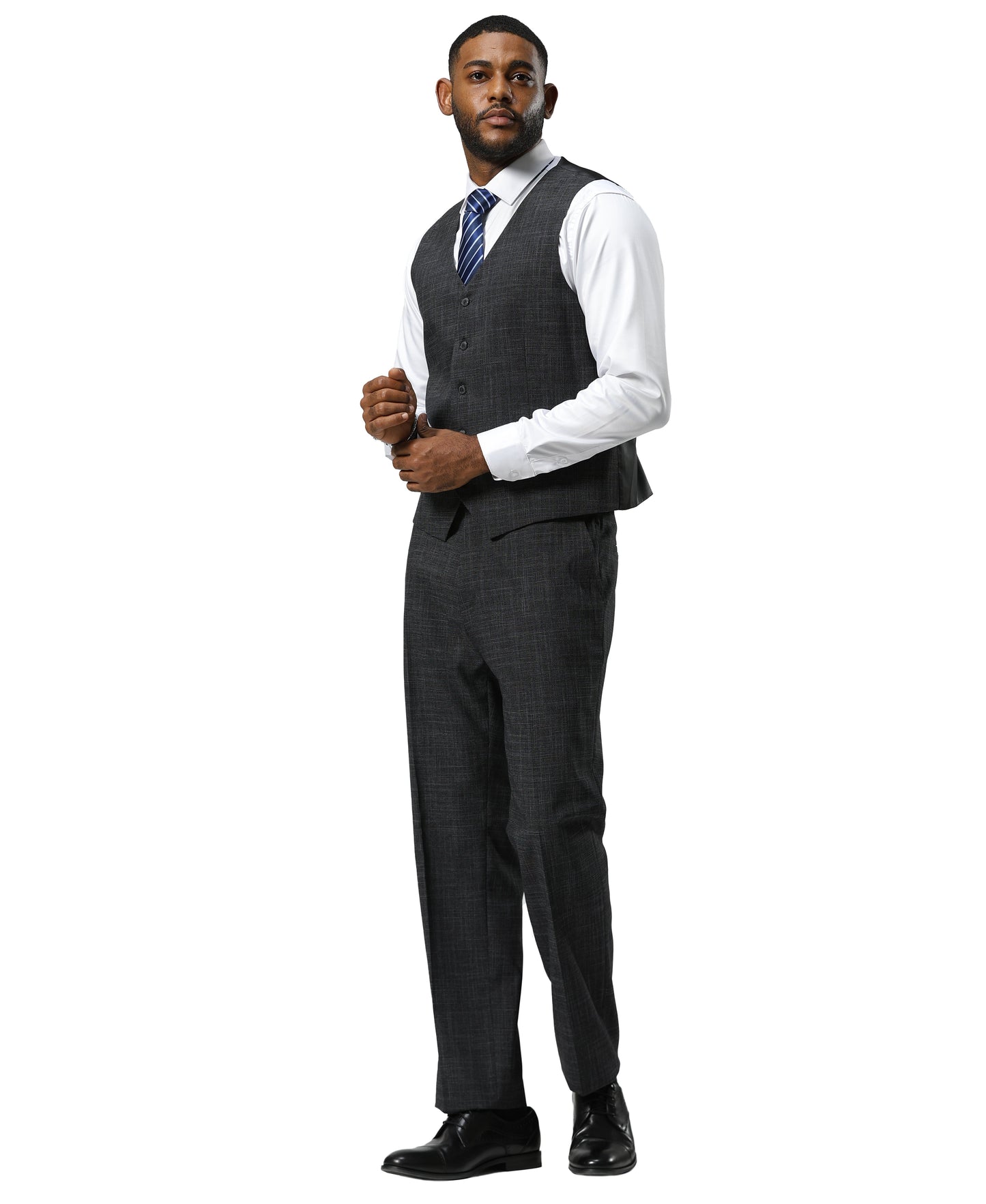 Stacy Adams Men's Suit Tattersall Pattern, Charcoal
