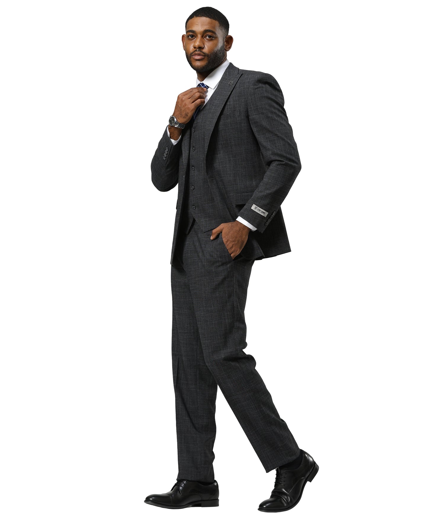 Stacy Adams Men's Suit Tattersall Pattern, Charcoal