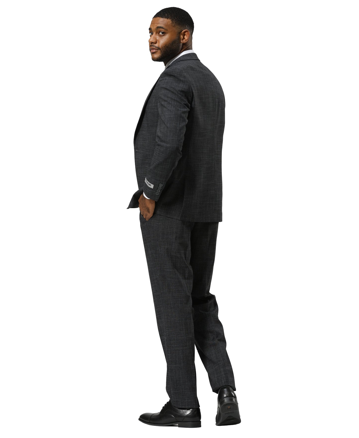 Stacy Adams Men's Suit Tattersall Pattern, Charcoal